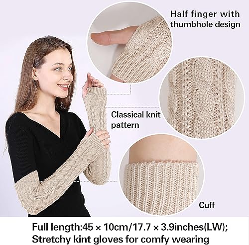 Miniatura 5 de Guantes largos de invierno para mujer cálidos sobre el codo sin dedos con agujero para el pulgar guantes de punto