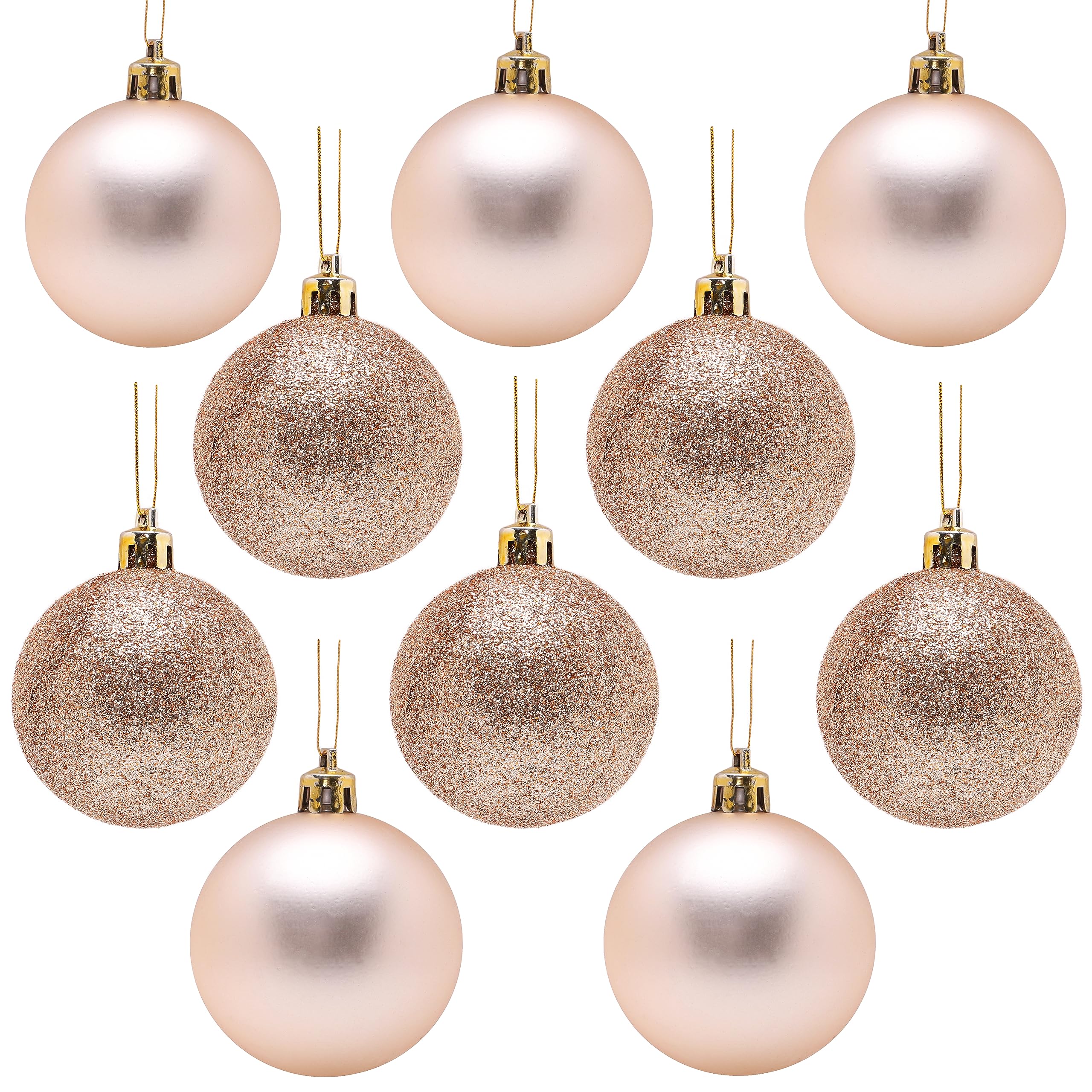 Toyland® Pack of 10-70mm Luxury Rose Gold Baubles - Matte & Glitter Decorated - Christmas Tree Decorations