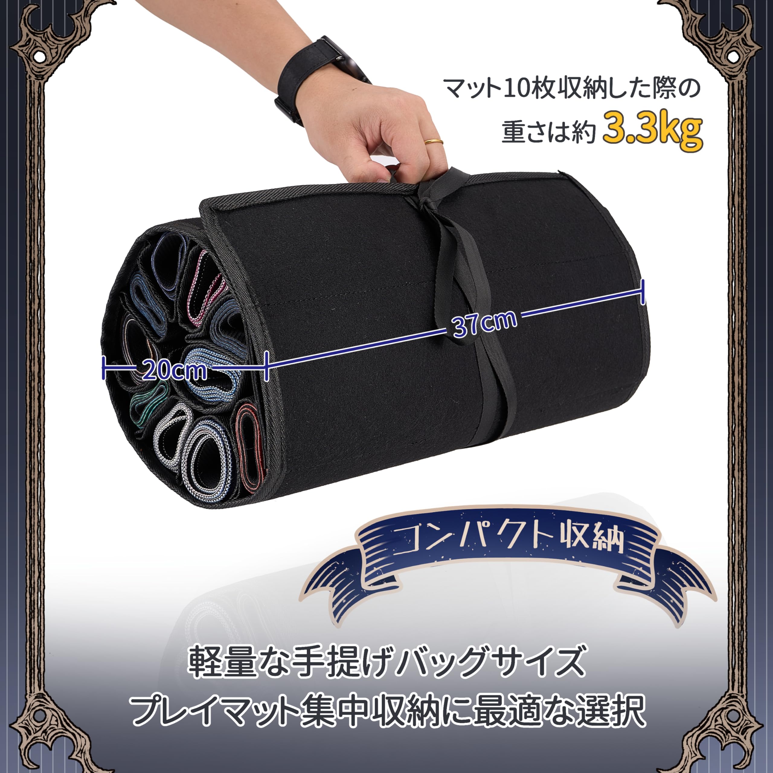 プレイマットケース プレマ収納用 ウォールポケット プレイマット10枚+ダイスポーチ+チューブ1本対応 カードゲーム用 カバー 防塵 吊り下げ 大容量 携帯 (10収納口＋1ポケット付き)