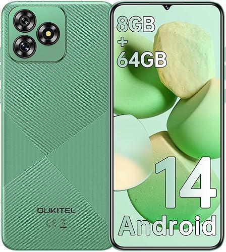 OUKITEL Teléfono celular C53 desbloqueado, 6.6 "HD+ pantalla Waterdrop Android 14, 4300mAh Smartphone, 8GB+64GB1TB Octa Core, 13MP cámara principal,