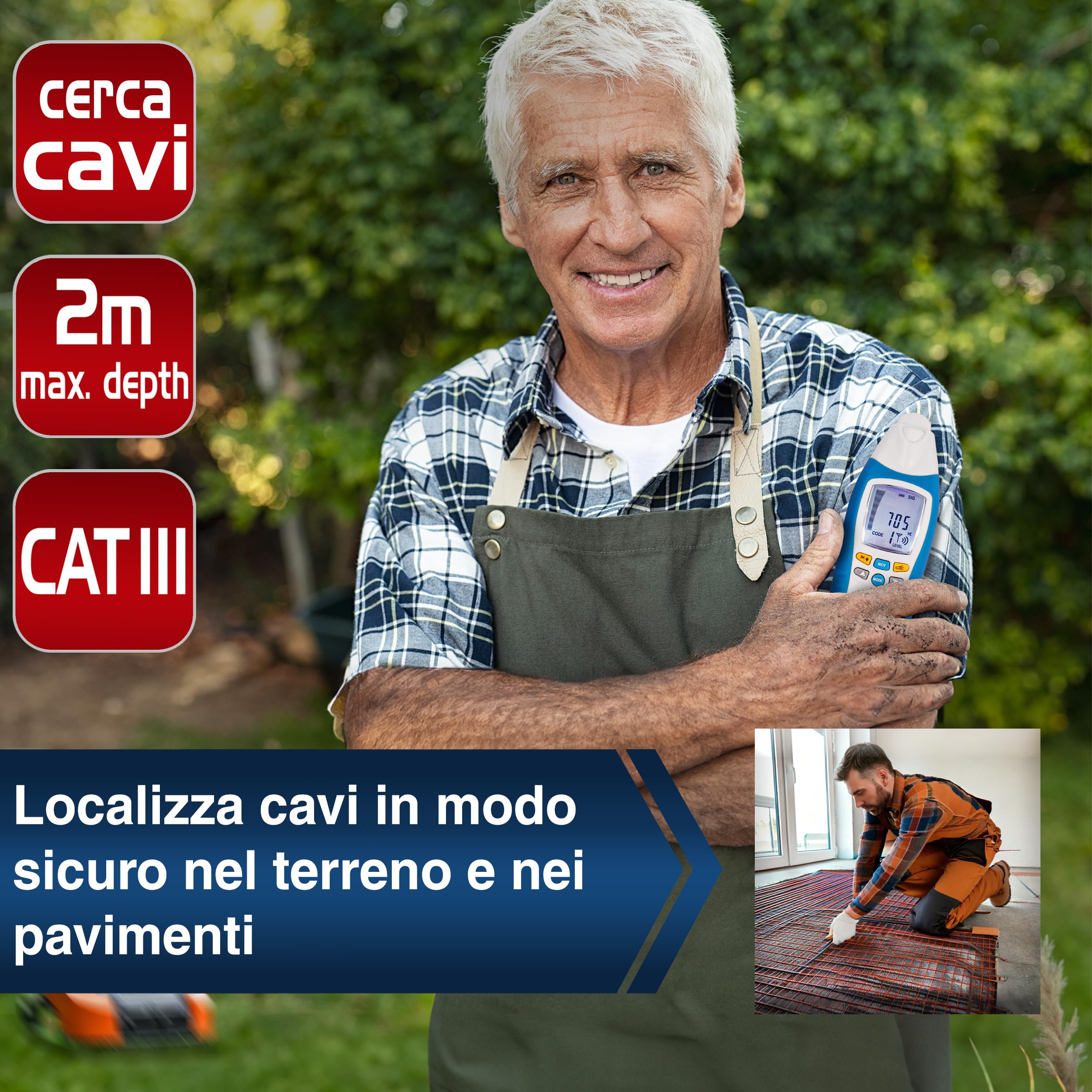 PeakTech 3435 – Rilevatore di cavi con trasmettitore e ricevitore, Voltmetro, Rileva cortocircuiti, fusibili, tubi, inclusi pareti, soffitti e pavimenti - Fino a 2 m di distanza