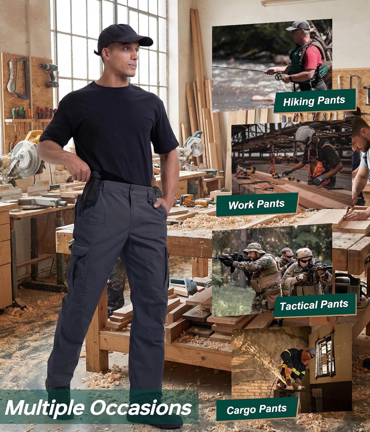 NATUVENIX Mens Work Pants Ripstop Tactical Pants for Men Lightweight Hiking Pants Men Water Resistant Cargo Pants Military - Image 6