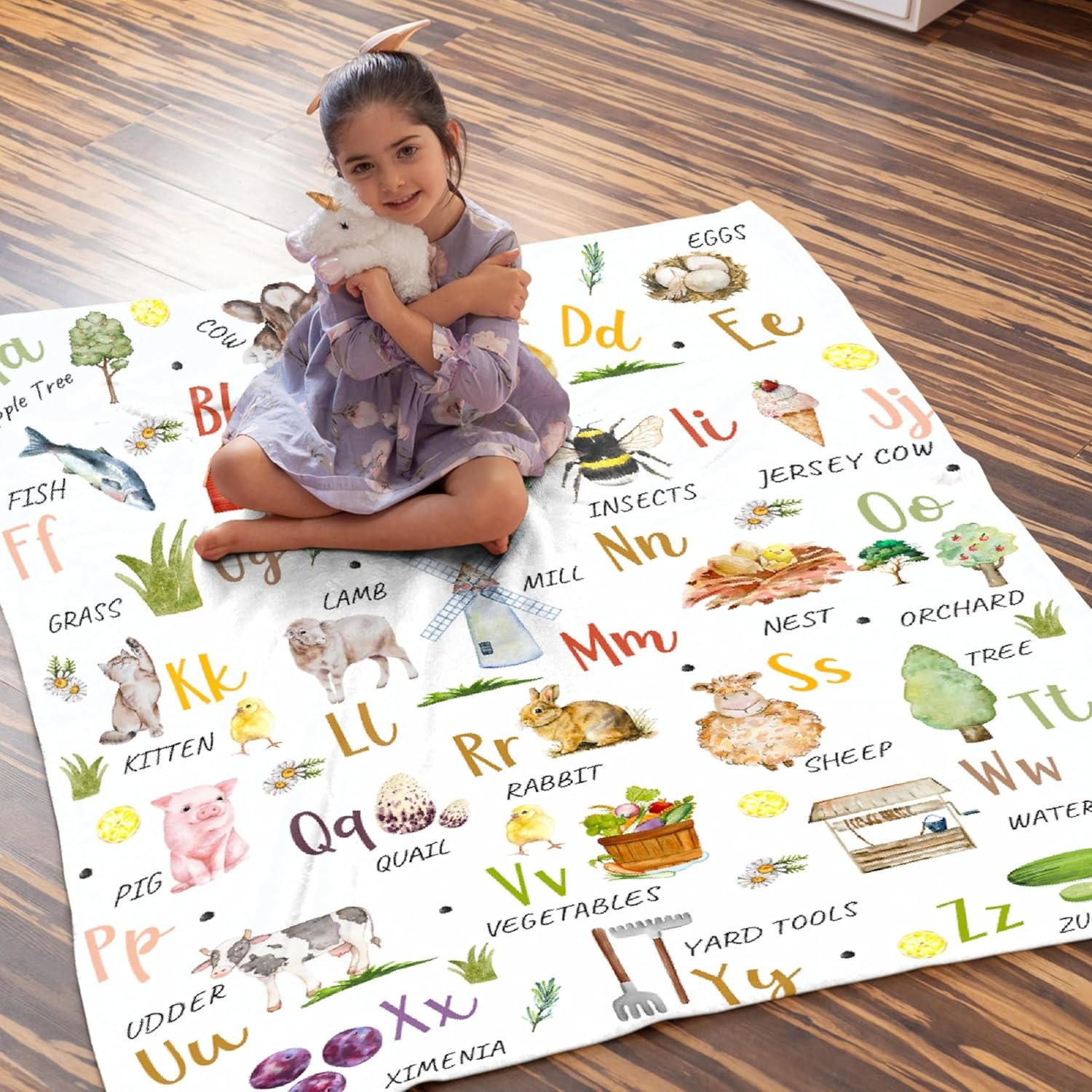 Farm Animals Blanket Cute Alphabet Blanket Alphabet Learning Gift for Kids Girls Boys Super Soft Flannel Throw Blanket for Sofa Couch Camping Travel Warm Cozy Bed Home Decor,40"x50"for Kids/Baby - Image 3