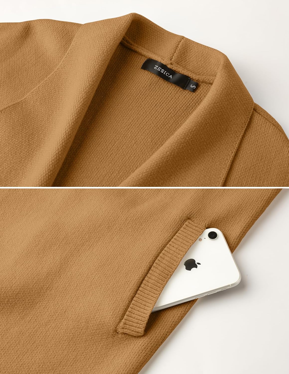 ZESICA Women's Casual Lapel Cardigan Long Sleeve Open Front Irregular Hem Soft Knitted Sweater Coat with Pockets - Image 6