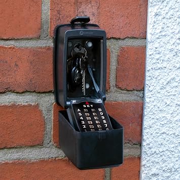 Defender Pro-TEC Key Safe - Police Preferred Specification - Wall Mounted Outdoor Key Lock Box - Push Button Combination Key Cabinet Waterproof Cover - Fits Up To 10 Keys - Police Accredited