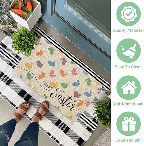 Vista 4 de Mloabuc Tapete de Puerta Feliz Pascua con Texto Divertido Tapete Interior, Tapetes de Bienvenida Peeps Casa de Campo Tapetes Creativos Decorativos