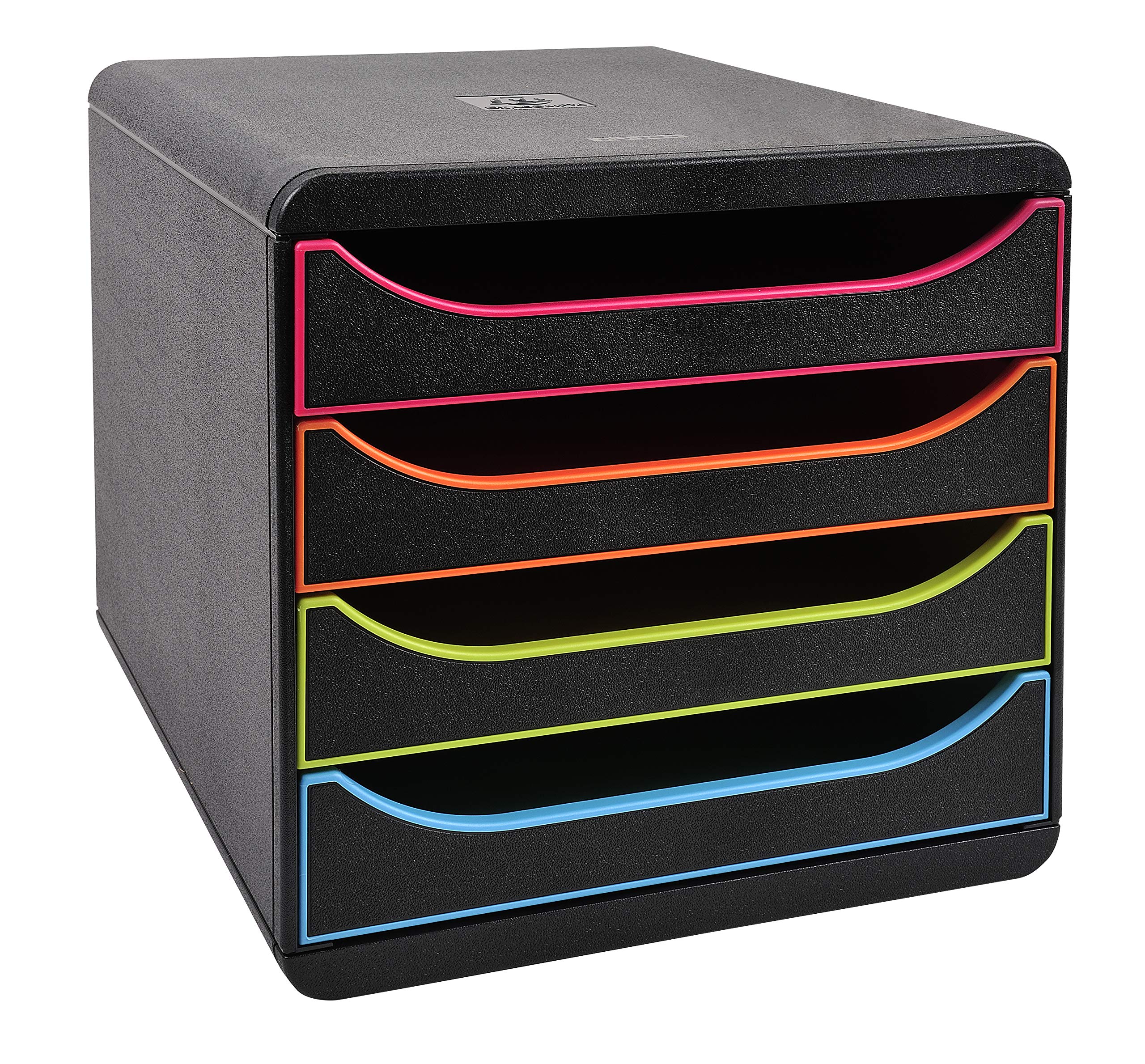Exacompta 310914D Premium Ablagebox mit 4 Schubladen für DIN A4+ Dokumente. Belastbare Schubladenbox mit hoher Kapazität für mehr Platz auf dem Schreibtisch Big Box Black Office Schwarz|Bunt
