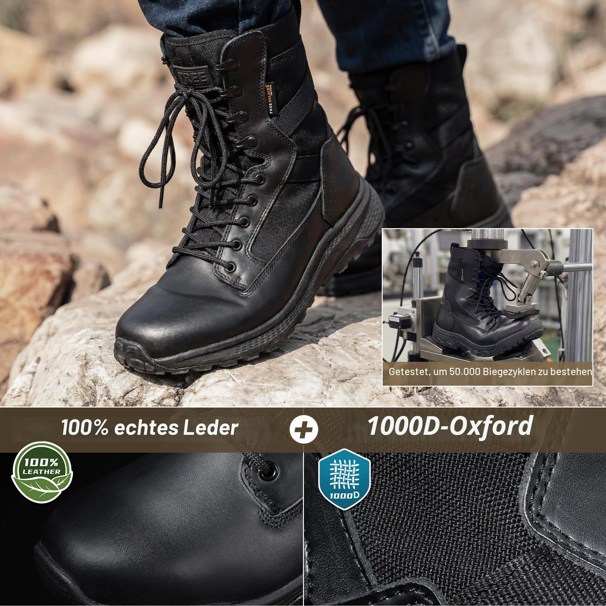 FREE SOLDIER Taktische Herrenstiefel 8 Zoll Leichte Kampfstiefel Langlebige Wildleder Militärische Arbeitsstiefel Wüstenstiefel