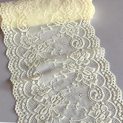 Miniatura 2 de LaceRealm - Tela elástica de encaje elástico floral de 7 pulgadas de ancho para ropa y suministros de manualidades, 5 yardas (7018 marfil)