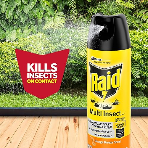 Miniatura 6 de Raid Asesino de insectos múltiple mata hormigas arañas cucarachas y moscas para uso en interiores y exteriores aroma a brisa naranja 15 onzas