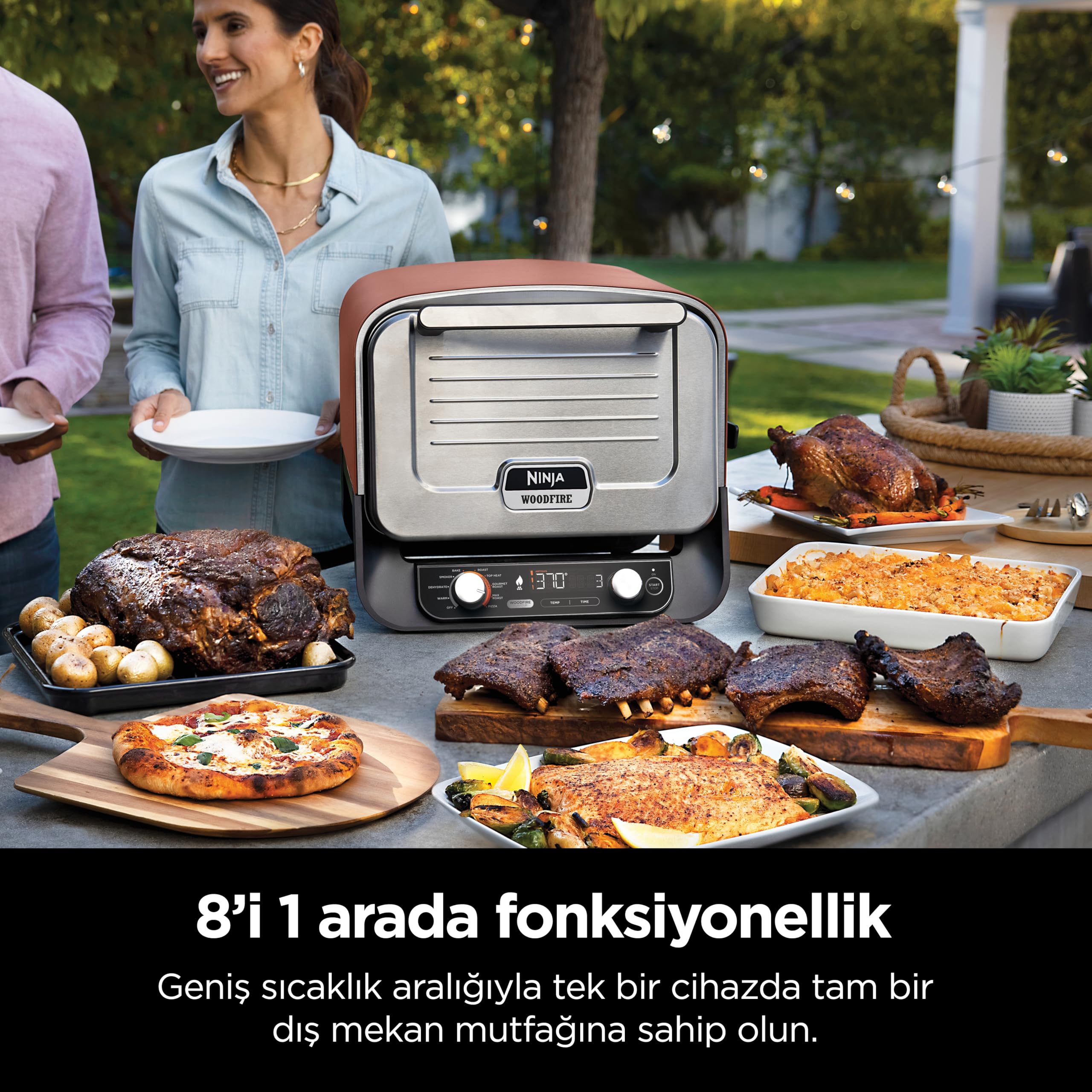 Ninja Woodfire 8-in-1 Electric Outdoor Pizza Oven, Rotisserie