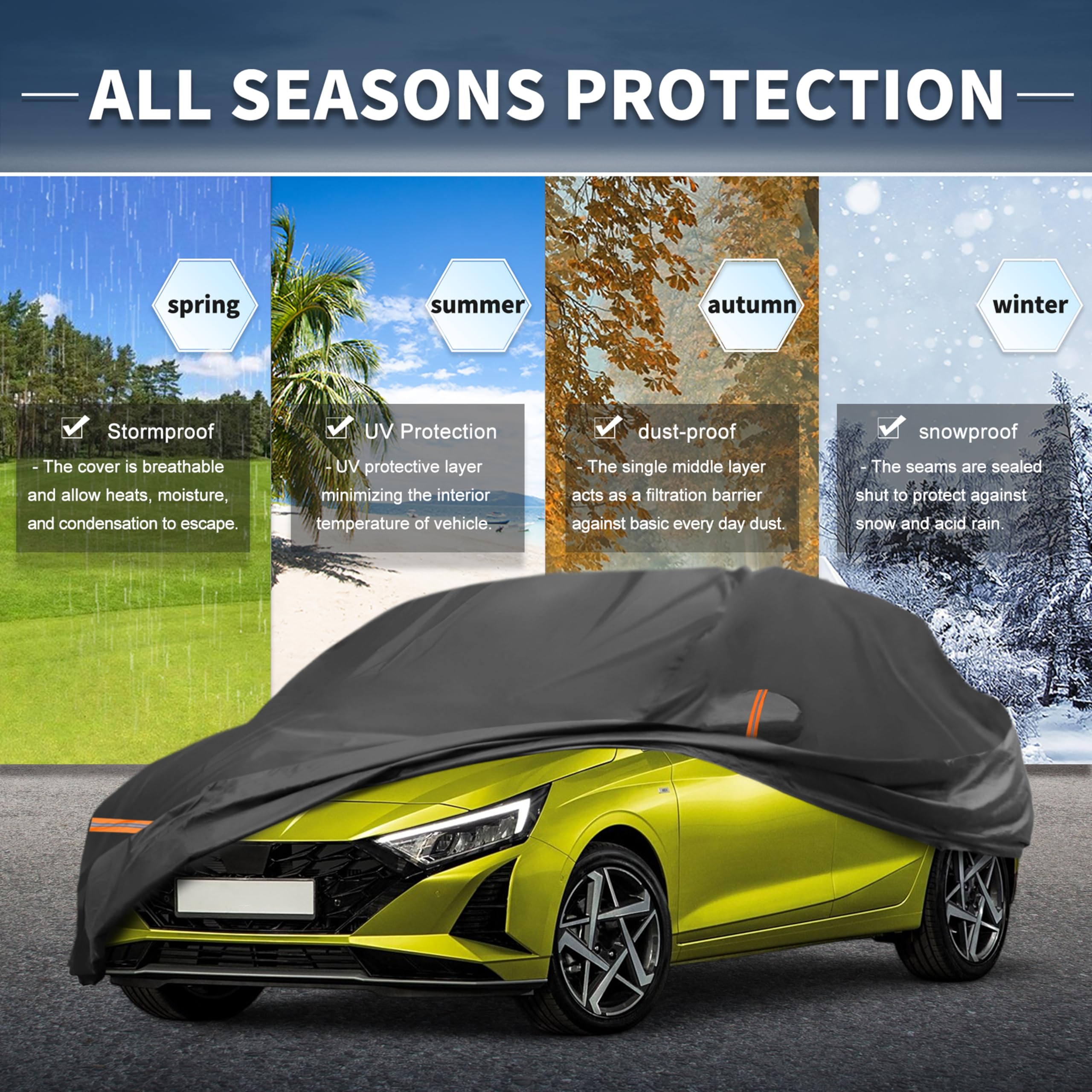 A ABSOPRO Funda De Coche para Hyundai I20 14-21 1Pc | Color Negro, Material Peva Y Algodón Spunlace, Para Todo Clima, A Prueba De Viento, Uso Exterior