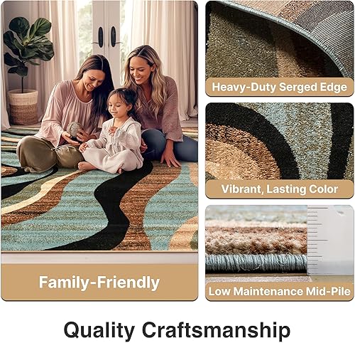 Miniatura 5 de Well Woven Hudson Waves - Alfombra redonda de 7 pies y 10 pulgadas, diseño geométrico, moderno, informal, fácil de limpiar, resistente a las manchas