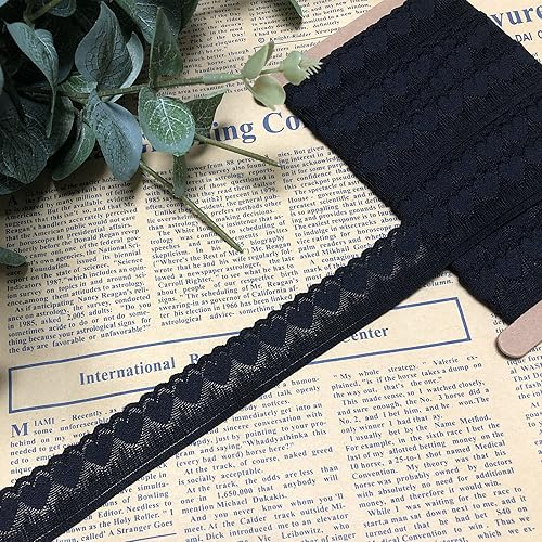 Miniatura 5 de Yachirobi Borde de encaje negro de 910 pulgadas de ancho con patrón de forma de corazón para decoración de fiestas, decoración de Halloween, cinta