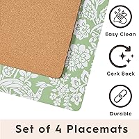 Vista 3 de Laura Ashley Cork Placemats 16 x 12-inch for Kitchen and Dining Tables, Heat Resistant, Durable, Easy Clean, Set of 4, Adain Palace