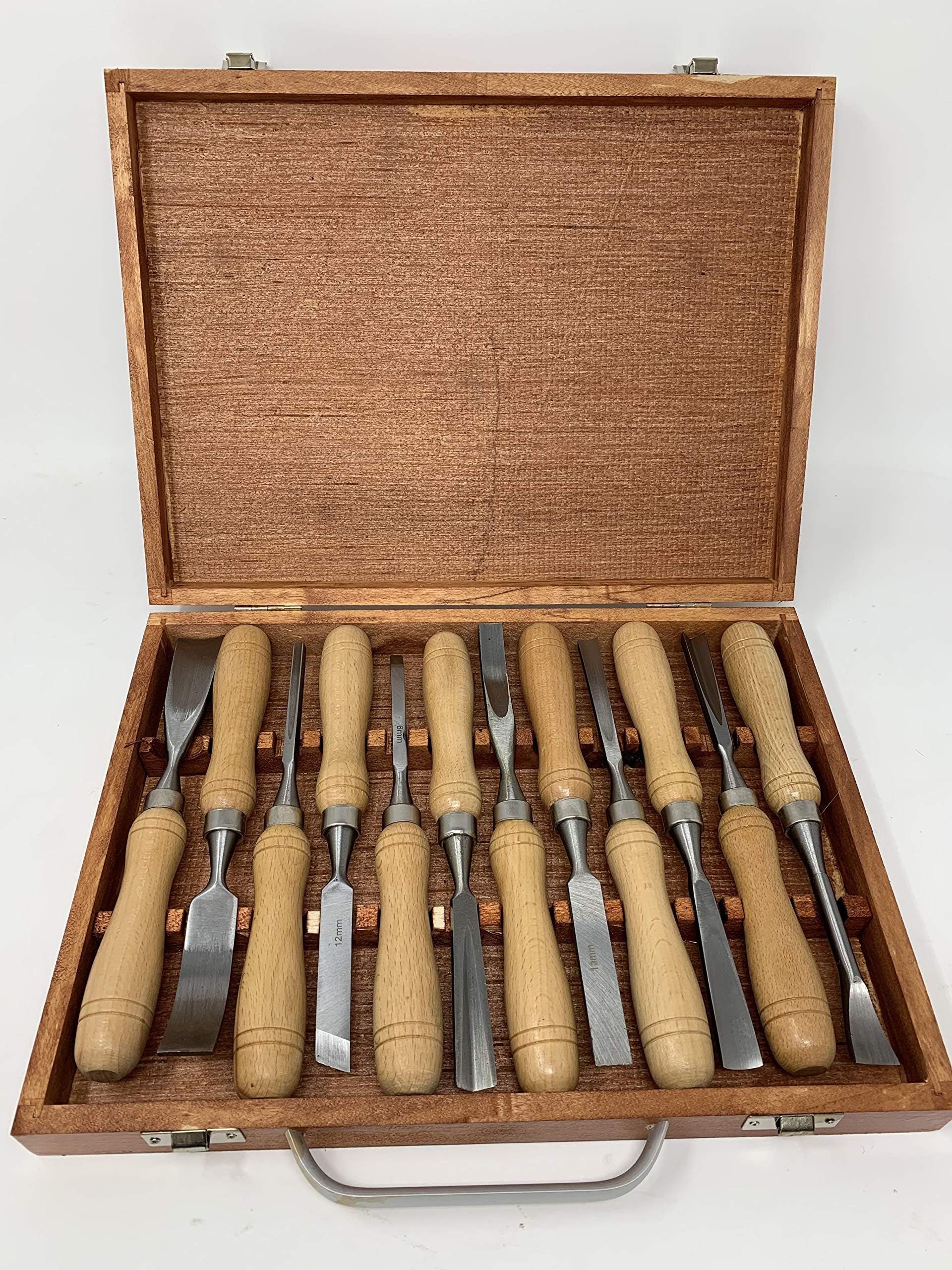 12pc Wood Carving Chisel Gouge Set in Wooden Box Professional Tools
