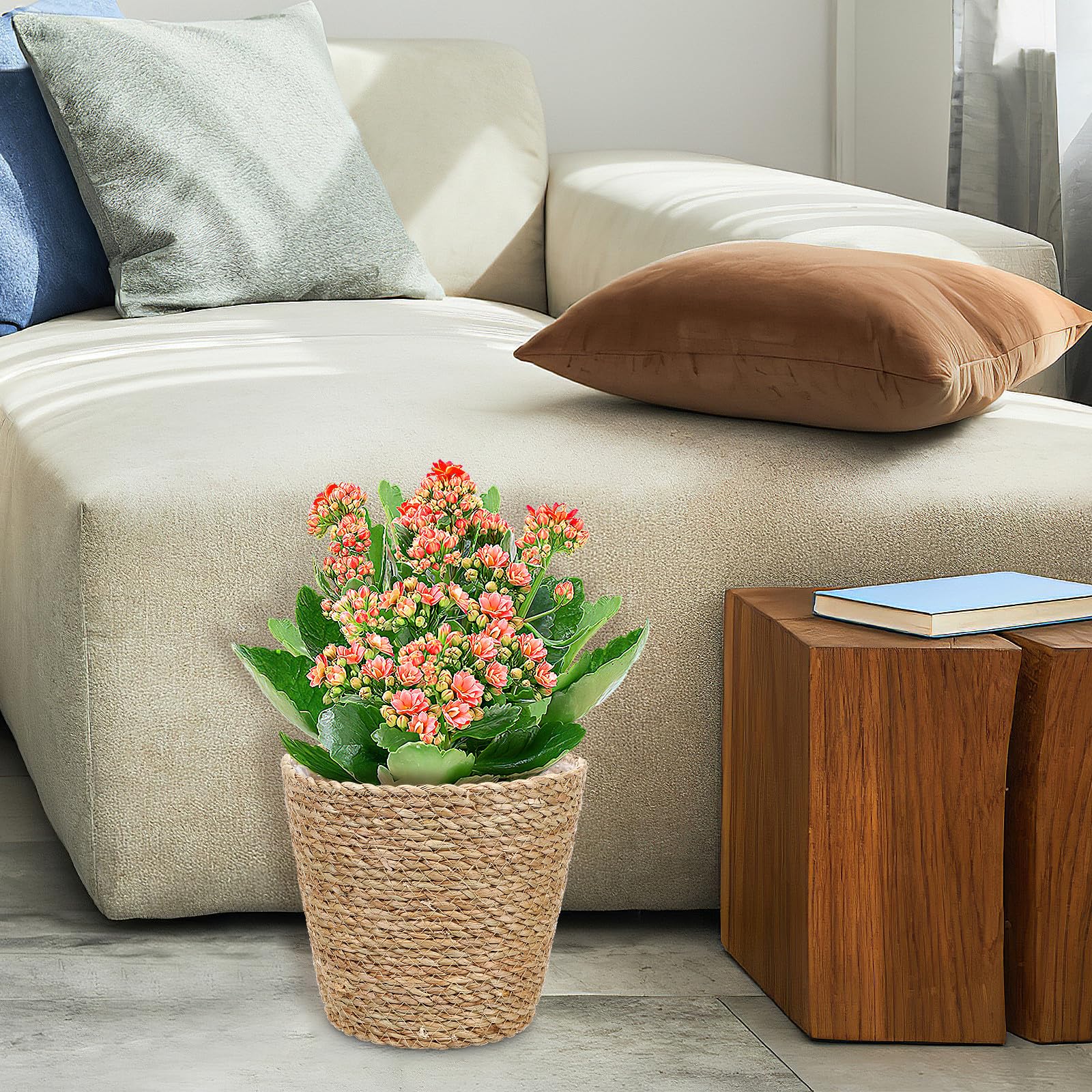 Fioriera Intrecciata in Paglia Fodera, Cesto Porta Piante da Interno, Contenitore Decorativo per Feste e Uso Quotidiano in Casa o Ufficio, Leggero e Pratico