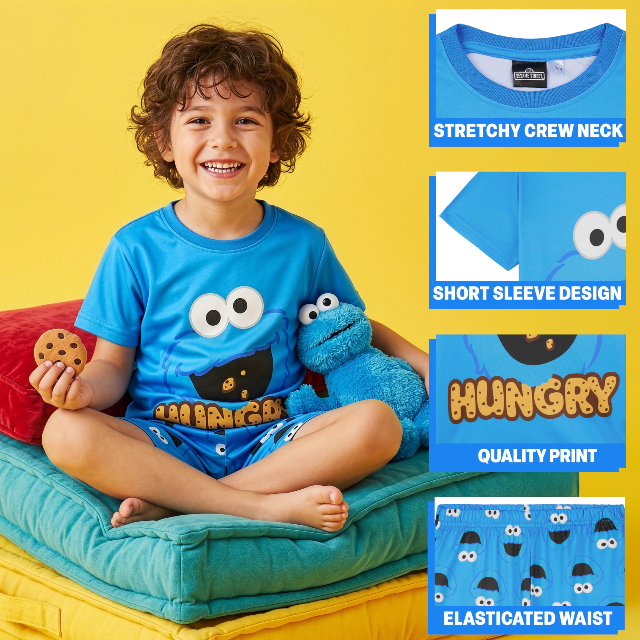 Get Trend Barrio Sesamo Pijama Niño 1-4 Años, Conjunto Verano de Pijama Corto, Camiseta Manga Corta y Shorts, Ropa de Dormir