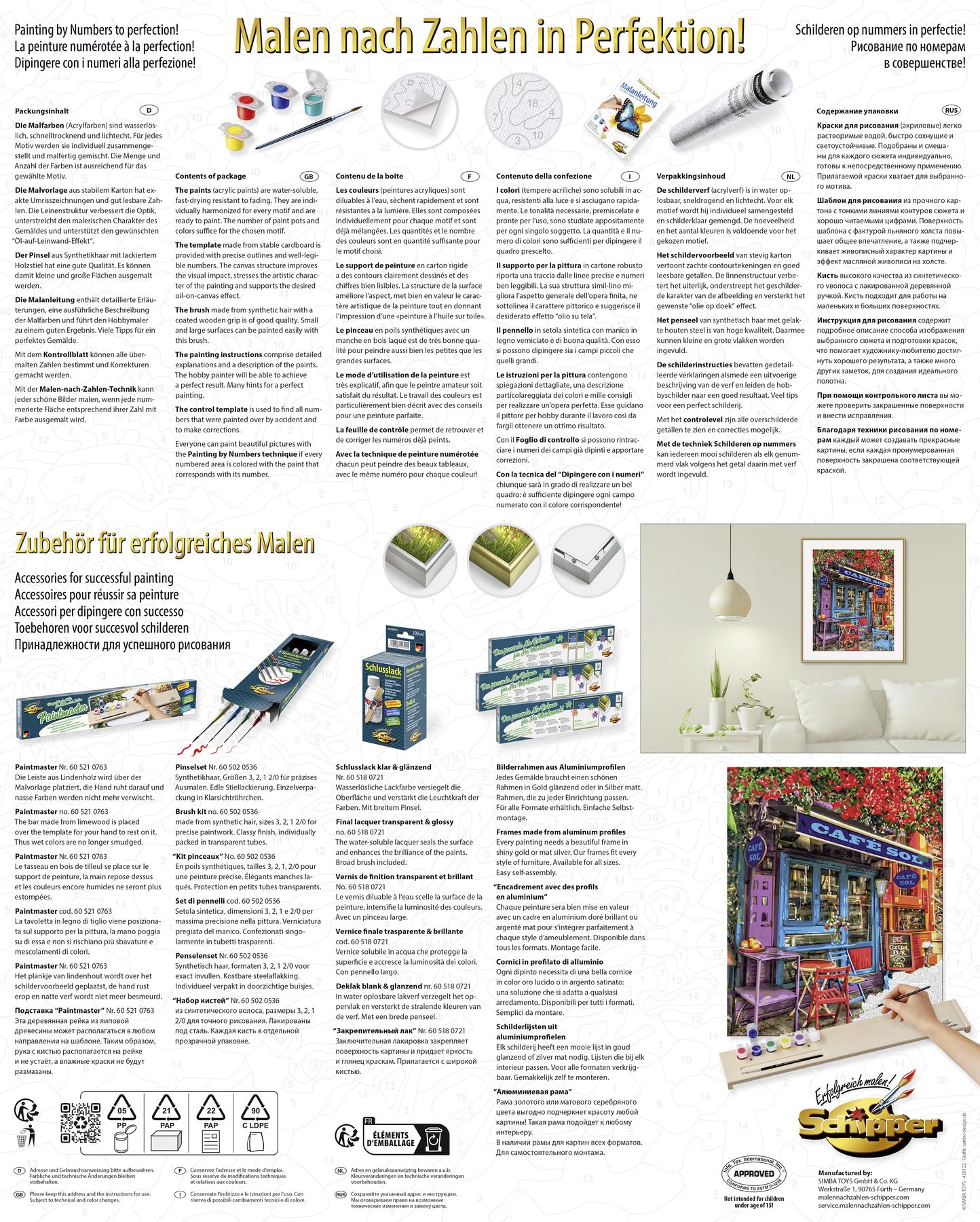 Schipper 609130903 Malowanie według numerów – kolorowa kawiarnia – obrazy dla dorosłych, łącznie z pędzlem i farbami akrylowymi, 40 x 50 cm