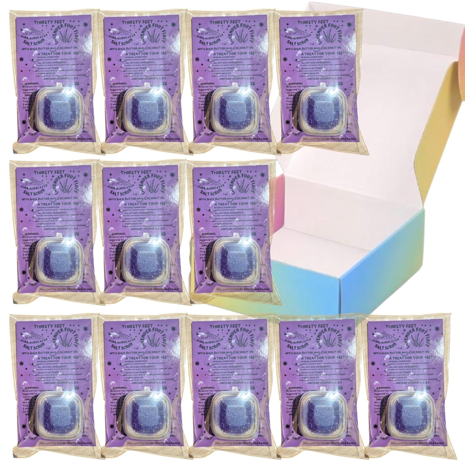 Lavender Salt 12 Count, Natural Foot Scrub for Dry Skin, Moisurizing Body Scrub, Hypoallergenic Exfoliant, Nourishing with Vitamins A, E, & F, For Men, Women, Girls, Boys, Birthday, Spa, Bath