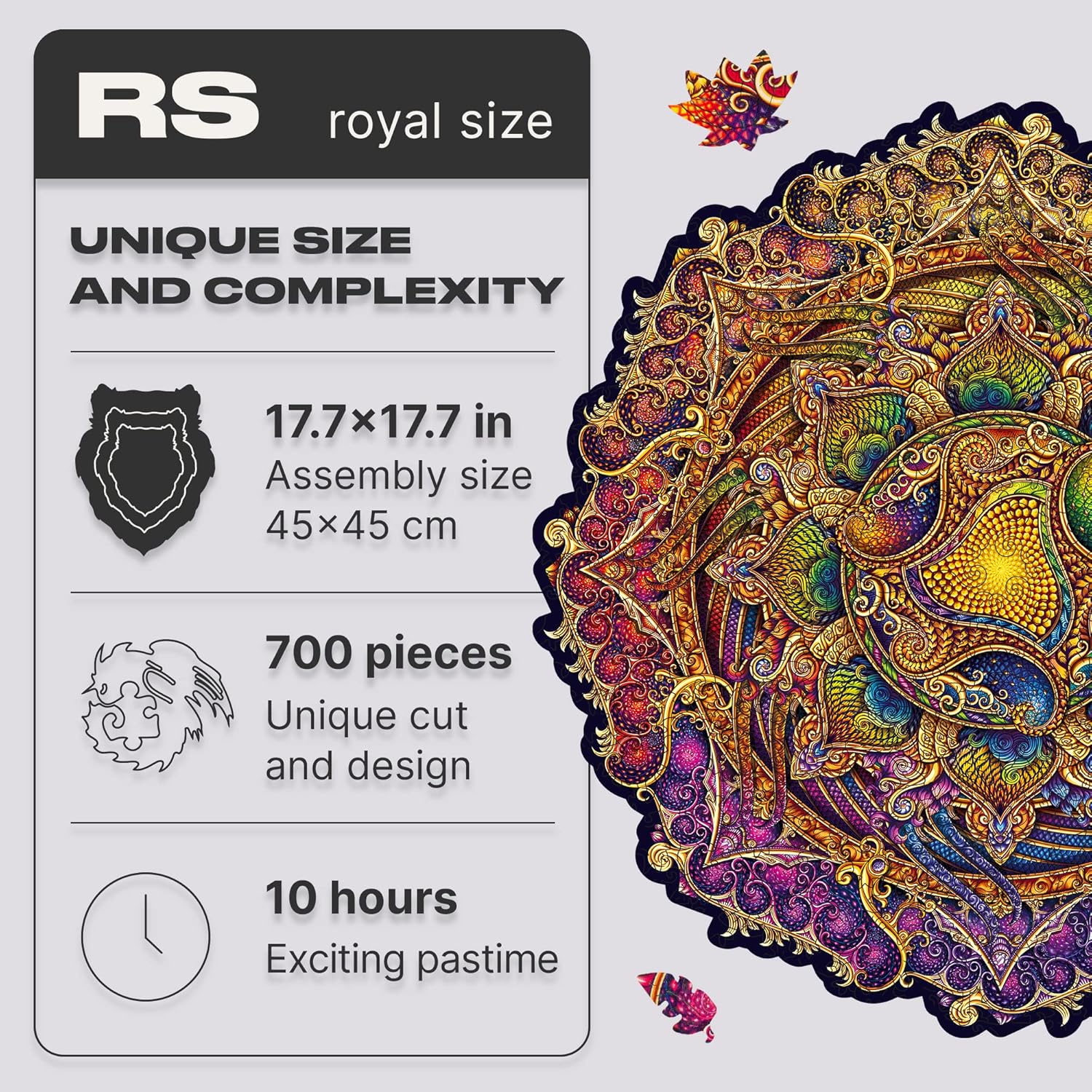 UNIDRAGON Original Wooden Jigsaw Puzzles - Mandala Inexhaustible Abundance, 700 pcs, Royal Size 17.7"x17.7", Beautiful Gift Package, Unique Shape Best Gift for Adults and Kids