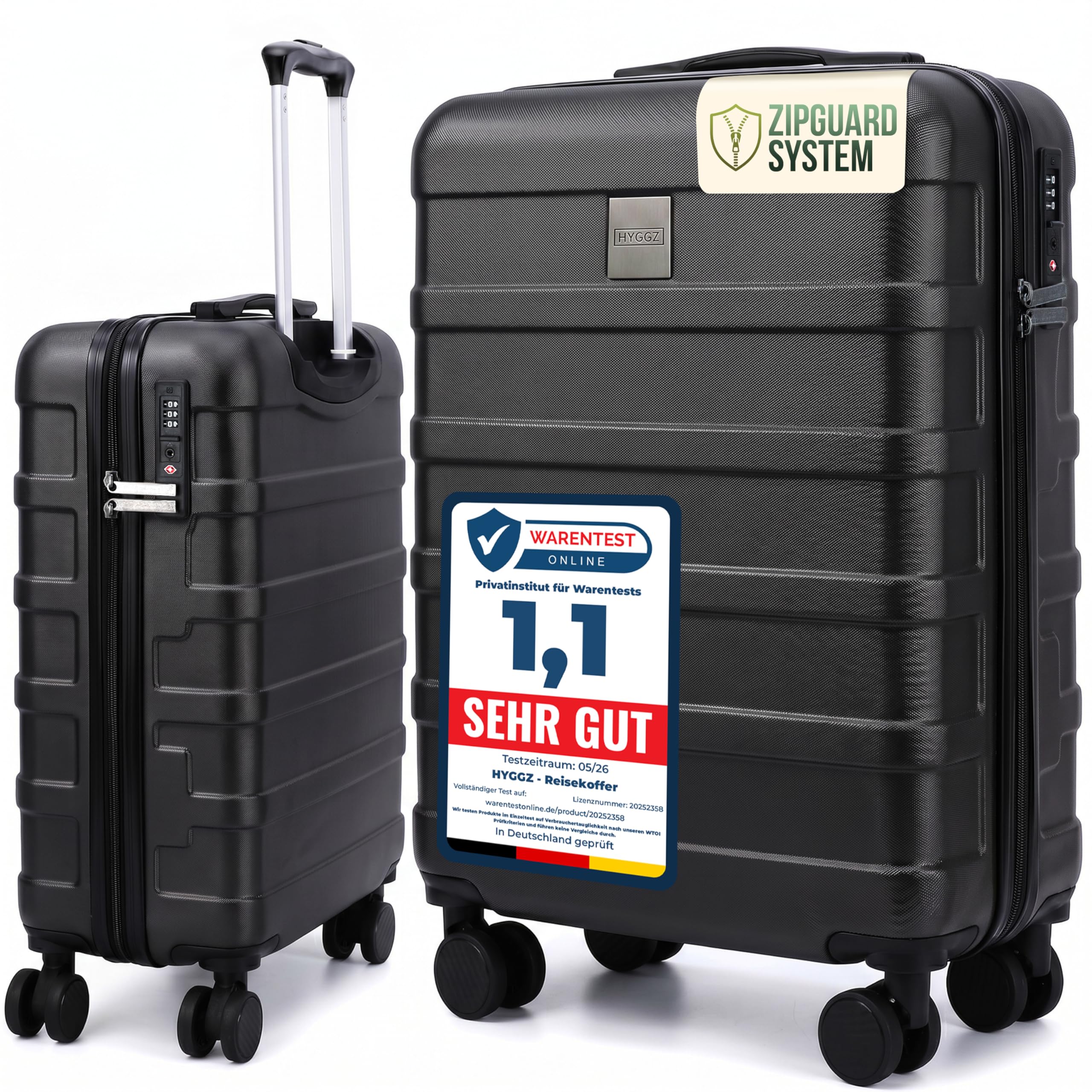 Trolley Handgepäck Koffer 55x40x20cm, Hartschalenkoffer klein mit TSA Schloss und sanften 360° Rollen, 36L Volumen, passend für Lufthansa, Ryanair und Eurowings, All Black (Schwarz)
