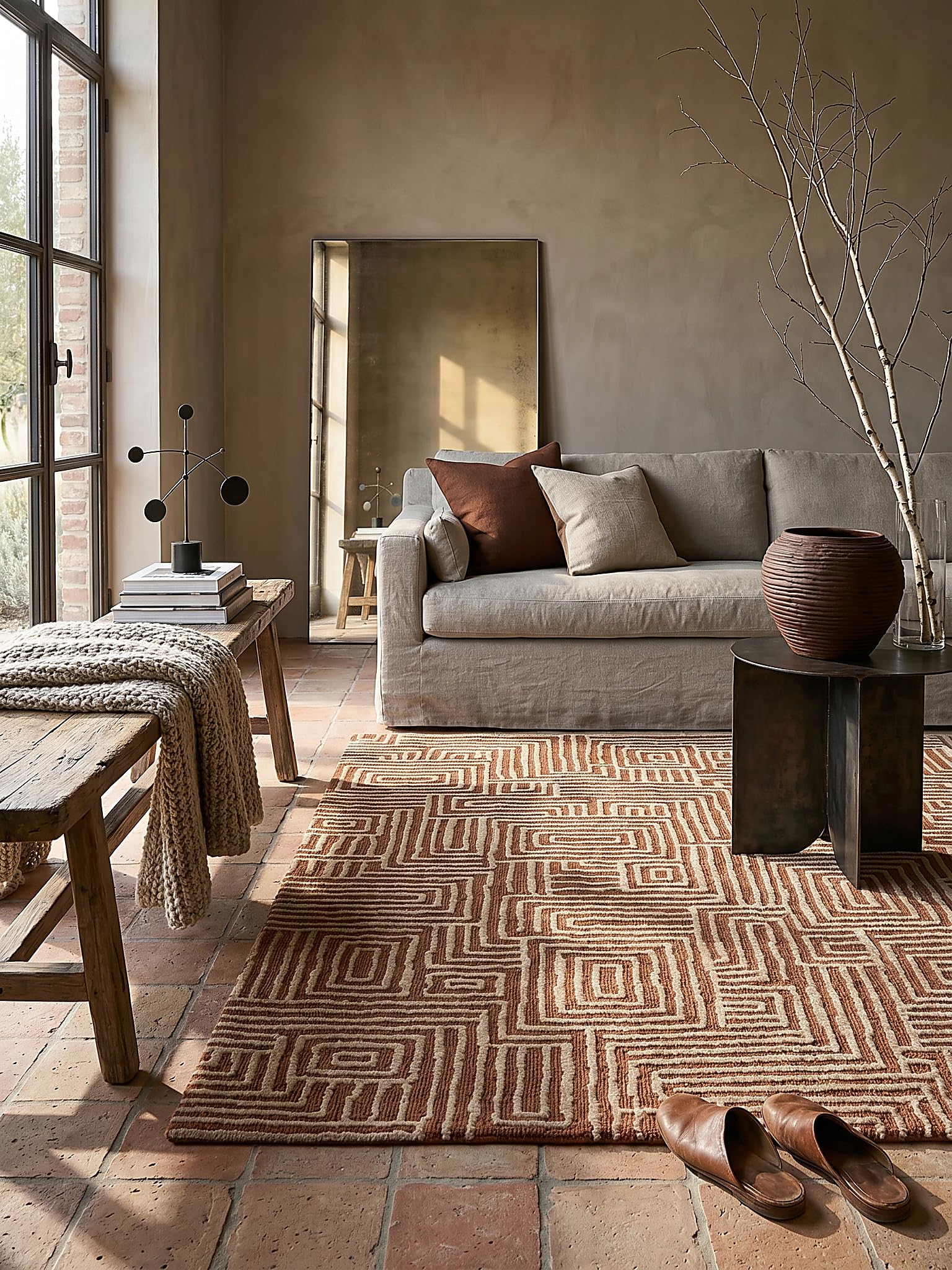 Tapis de Salon Motif Géométrique Ambiance Chaleureuse Terracotta 160 x 230 cm Séjour Bureau | Arlen