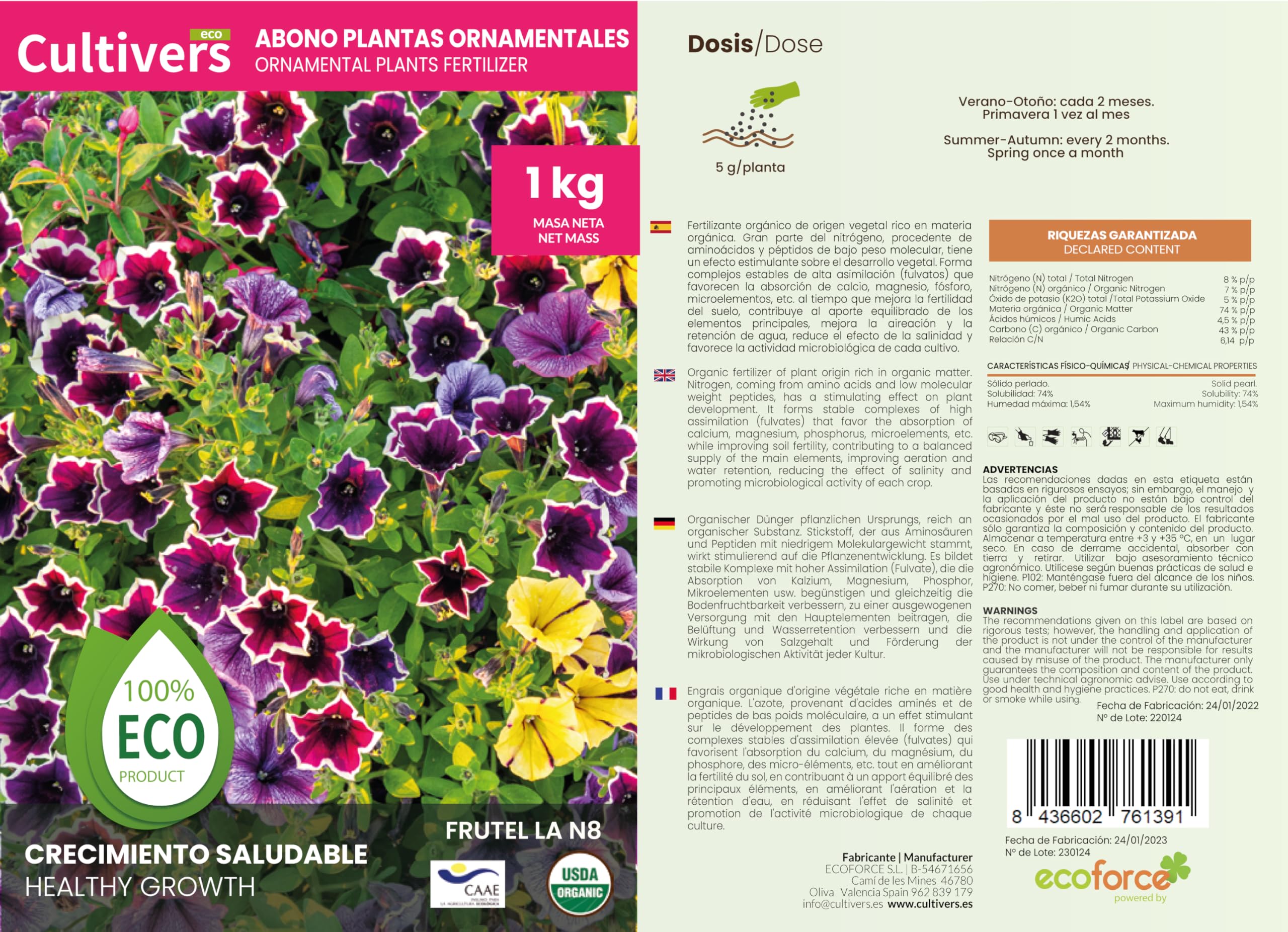 CULTIVERS Abono Ornamentales Ecológico de 2x5kg. Plantas más Verdes y mayor floración. Fertilizante Granulado Refuerza la resistencia a las enfermedades