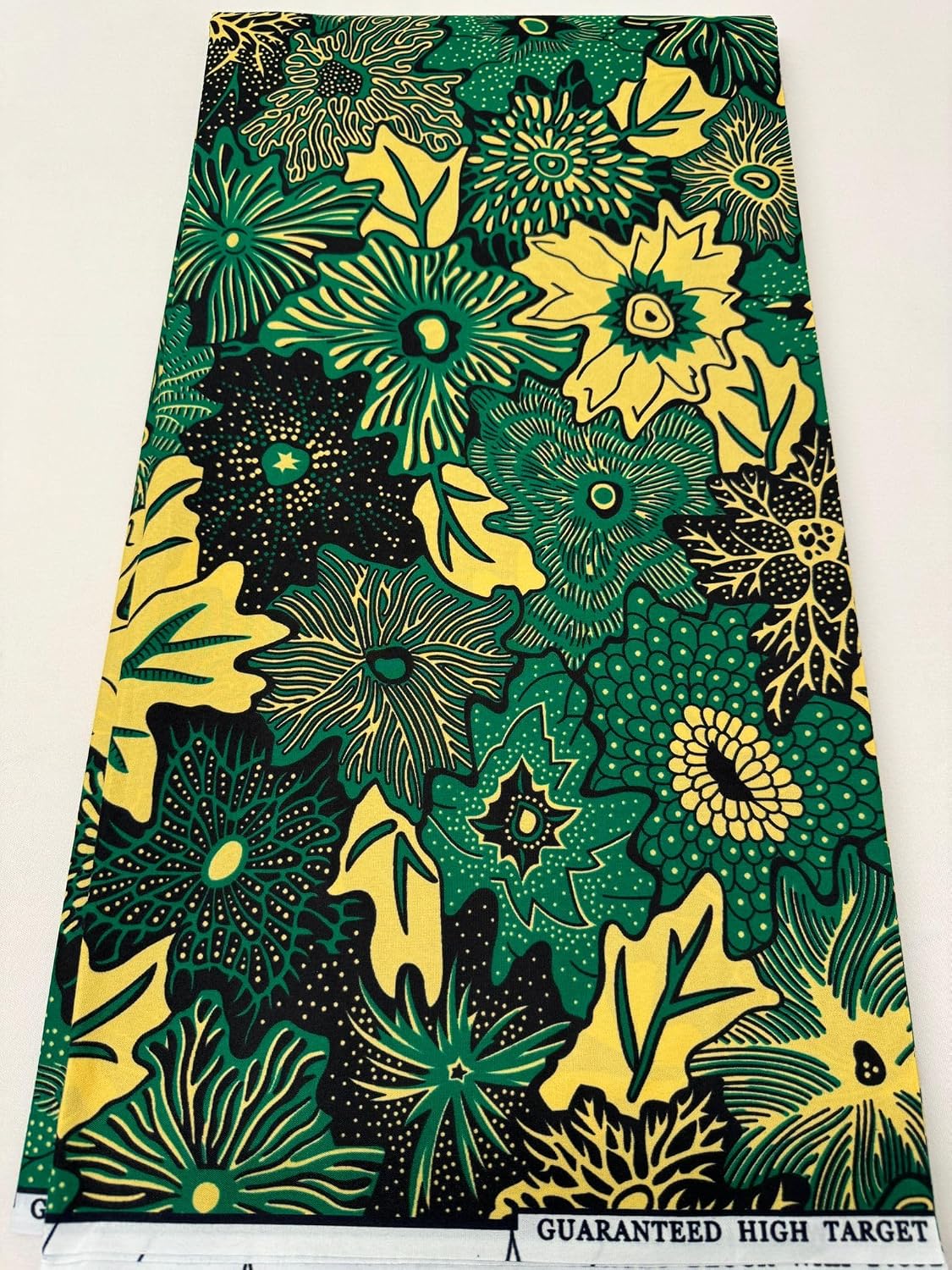 Polyester African Wax Prints Fabrics/Cotton Blend African Wax Print-Floral Pattern- Yellow-Cream, Green, Black,-for Men and Women- for Dresses and Shirt