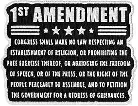 First Amendment Patch Free Speech Liberal Leftist Political Christian Nationalism Embroidered Iron On Patch for Clothes, Jackets, Jeans, Caps, Bags, Uniforms, Backpacks, DIY Sewing Decor and Crafts