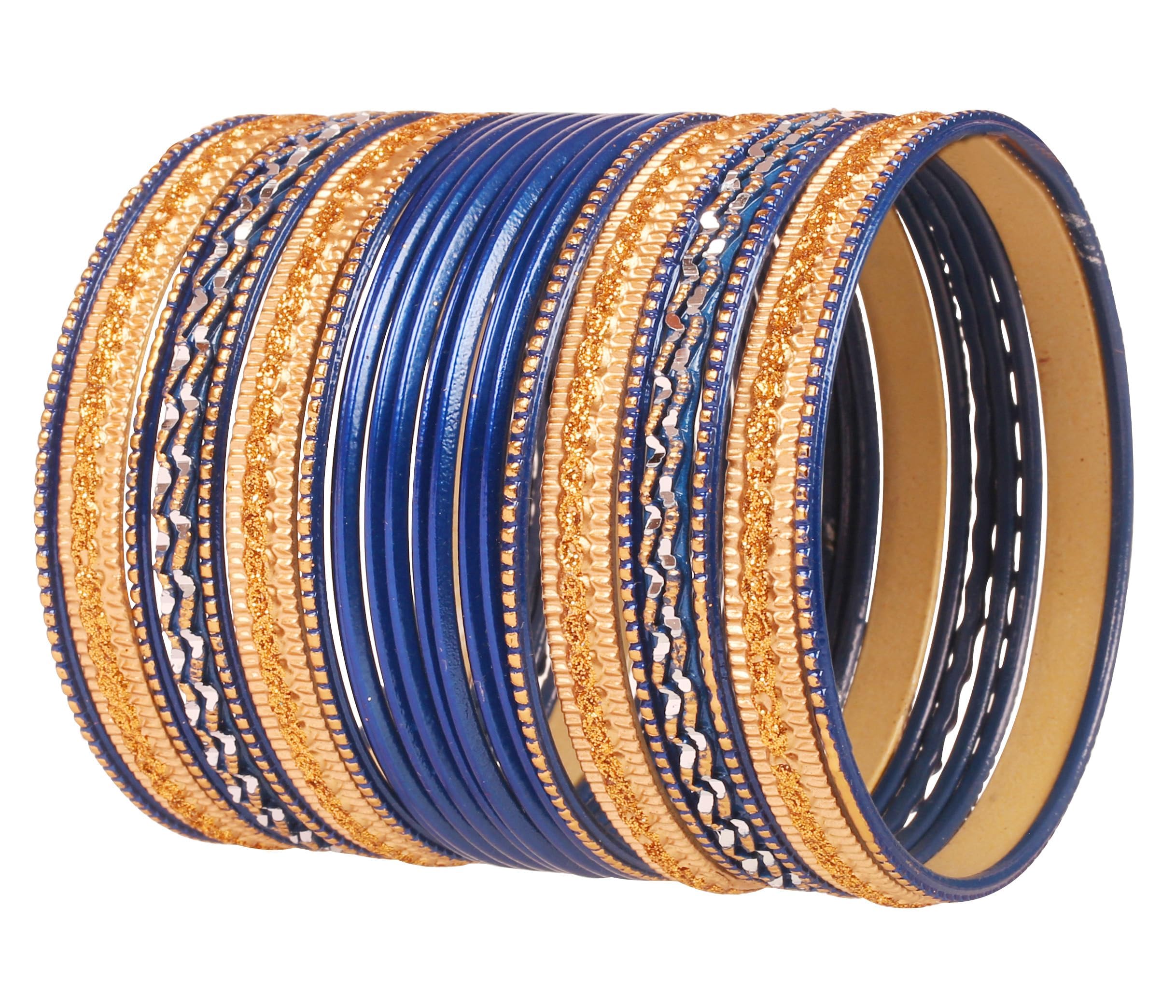 Touchstone Indian Metal Bangles for Women Gold Alloy Bracelets desi 2 Dozen Bangle Collection Bollywood Women's Jewelry Set Multi Stacking Wide Chunky Textured Golden Set of 24 in Gold or White Tone
