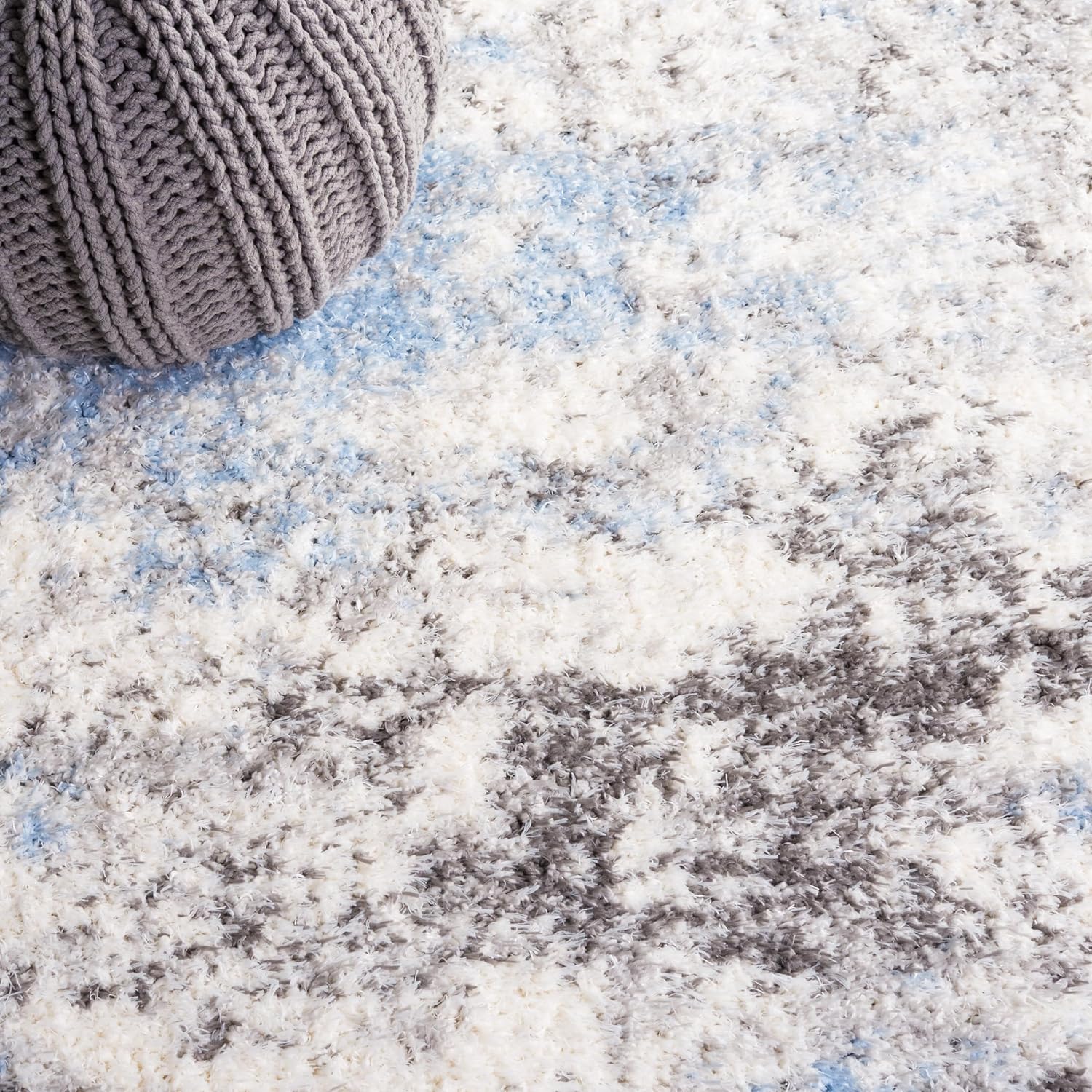 SAFAVIEH Lindsay Shag Collection Runner Rug - 2'2" x 8', Grey & Blue Ivory, Modern Design, Plush 1.8-inch Thick, Ideal for High Traffic Areas in Living Room, Bedroom, Dining Room (LNS556F-28)