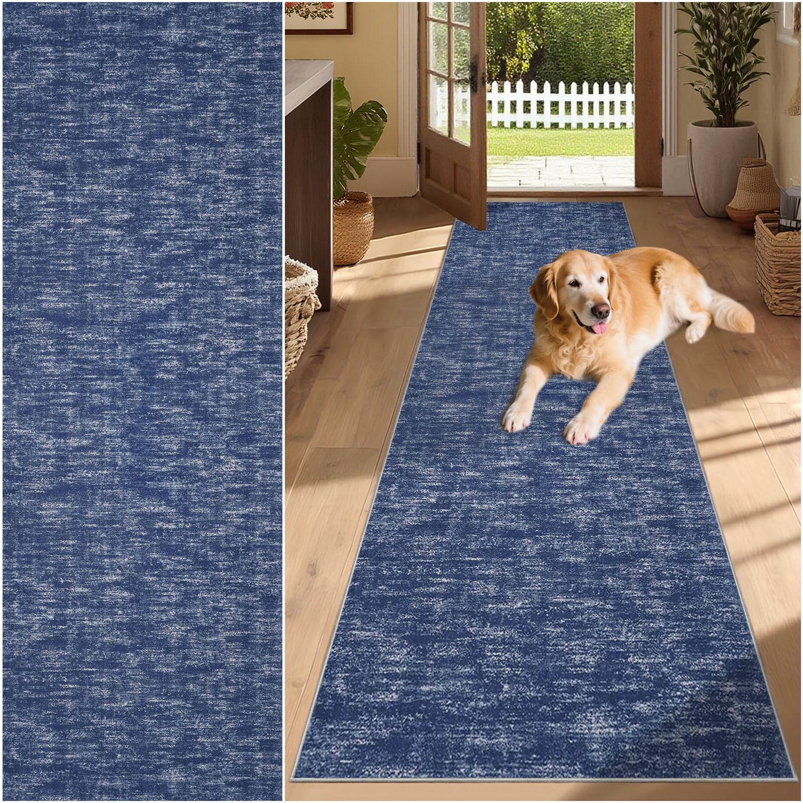 SUNMME Runner Rug for Hallway 65 x 220 cm Washable Non Slip Rubber Backing Carpet for Kitchen, Autumn Soft Faux Wool Low Pile Bedroom rug, Floor Mat for Entrance Passage Entryway Blue