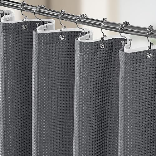 Miniatura 13 de Juego de cortinas de ducha 3 en 1, juego de cortina de ducha y forro de gofre con 12 ganchos de cortina de ducha de doble cara, cortinas de ducha de
