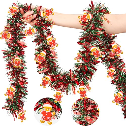 Guirnalda de oropel de Navidad de 50 pies para decoración de árbol de Navidad, guirnalda colgante brillante de Navidad para manto, escaleras,