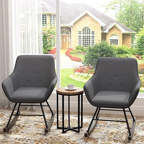 Miniatura 2 de Aklaus Juego de 2 sillas de acento, sillas tapizadas para sala de estar con patas de madera maciza, cómodas sillas de un solo lado con botones,