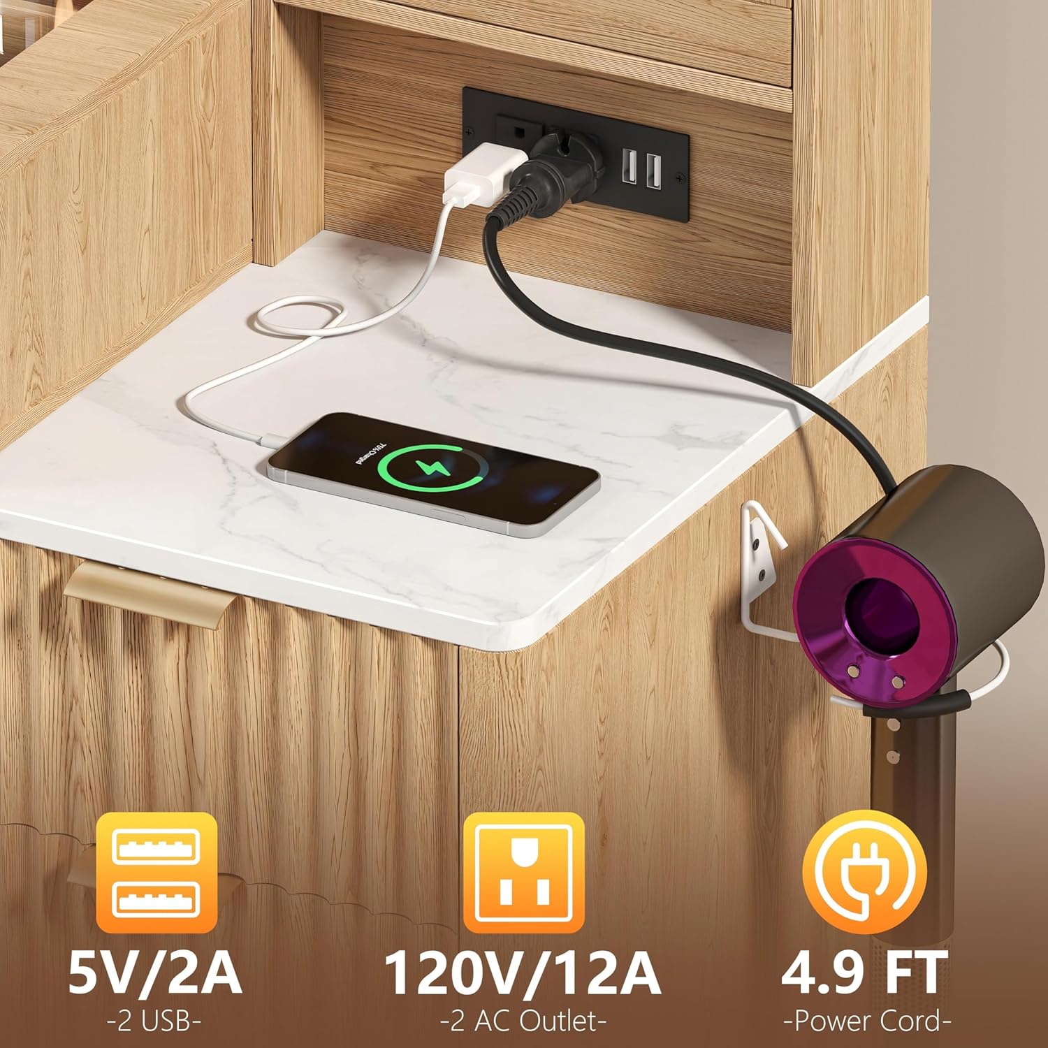 Vanity Desk with Mirror and Lights, Makeup Vanity with Power Outlet, 3 Color Adjustable Brightness, 6 Drawers Makeup Table with Glass Top, for Women and Girls, Bedroom