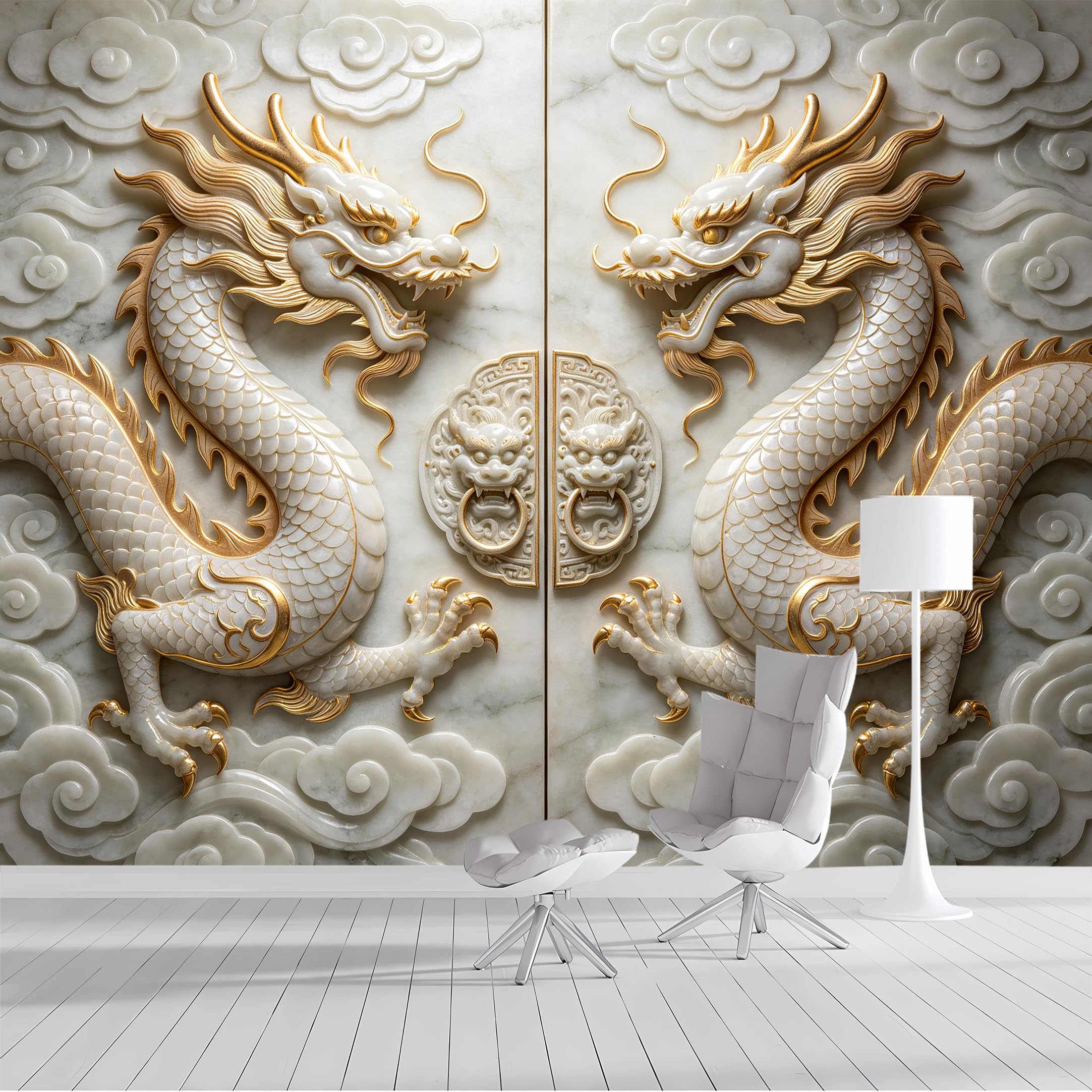 Yzpallescene Bh260711008 Custom Size Wall Mural Asian Dragon Relief Effect Selfadhesive Wall Fabric Removable Peel And Stick Wallpaper Wall Decor For Living Room Bedroom Bathroom
