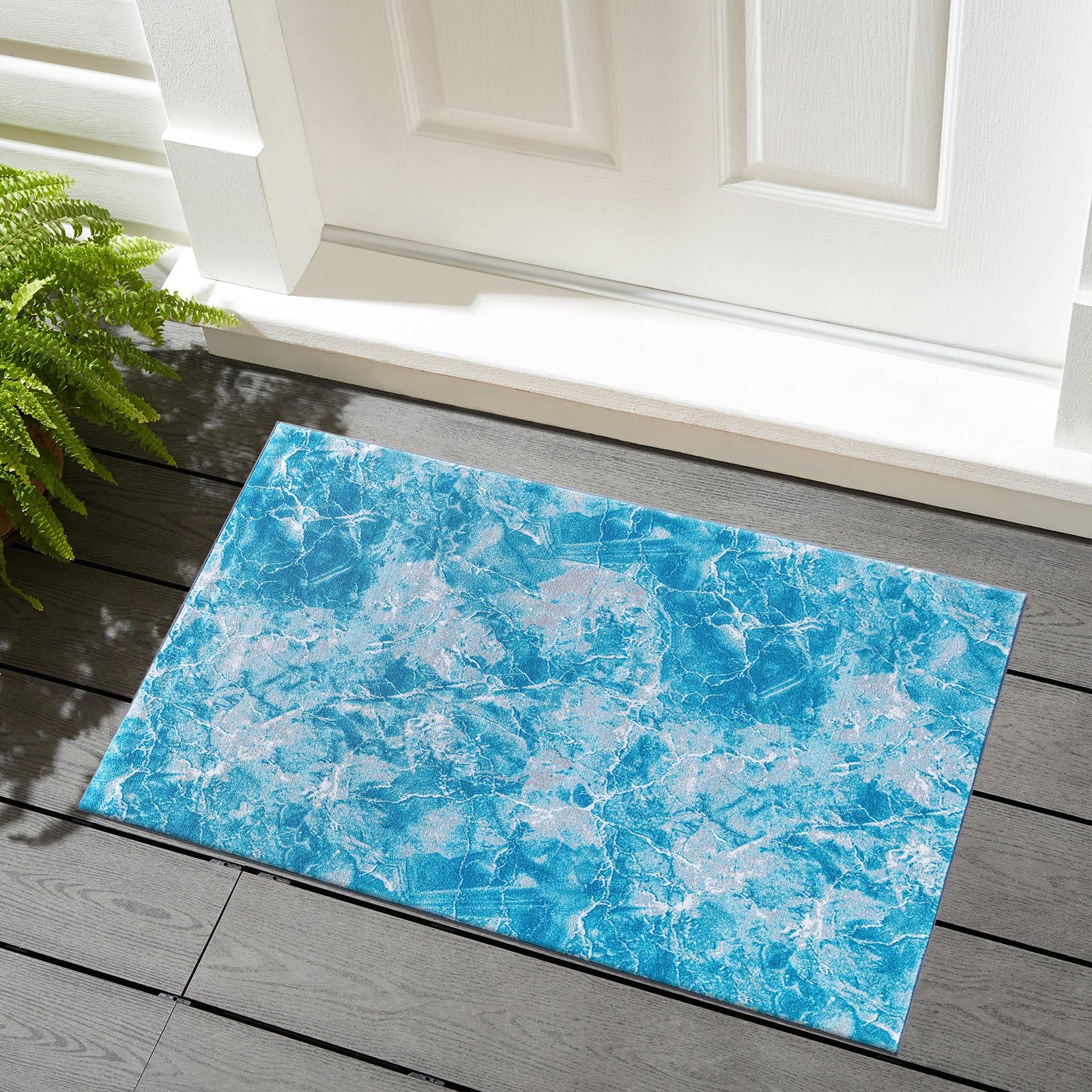 renoazul® Non - Slip Door Mat Indoor With Gel Backing - Marble Rug - 50 x 80 cm - Blue - Washable Low Pile Rug, Floor Mats - Ideal For Living Room, Entrance And Kitchen Mat.