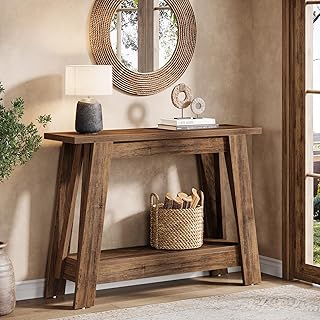 Tribesigns 41.3" Farmhouse Console Table, 2-Tier Wooden Entryway Table with Storage, Rustic Narrow Behind Couch for Living Room, Hallway, Foyer, Rustic Brown