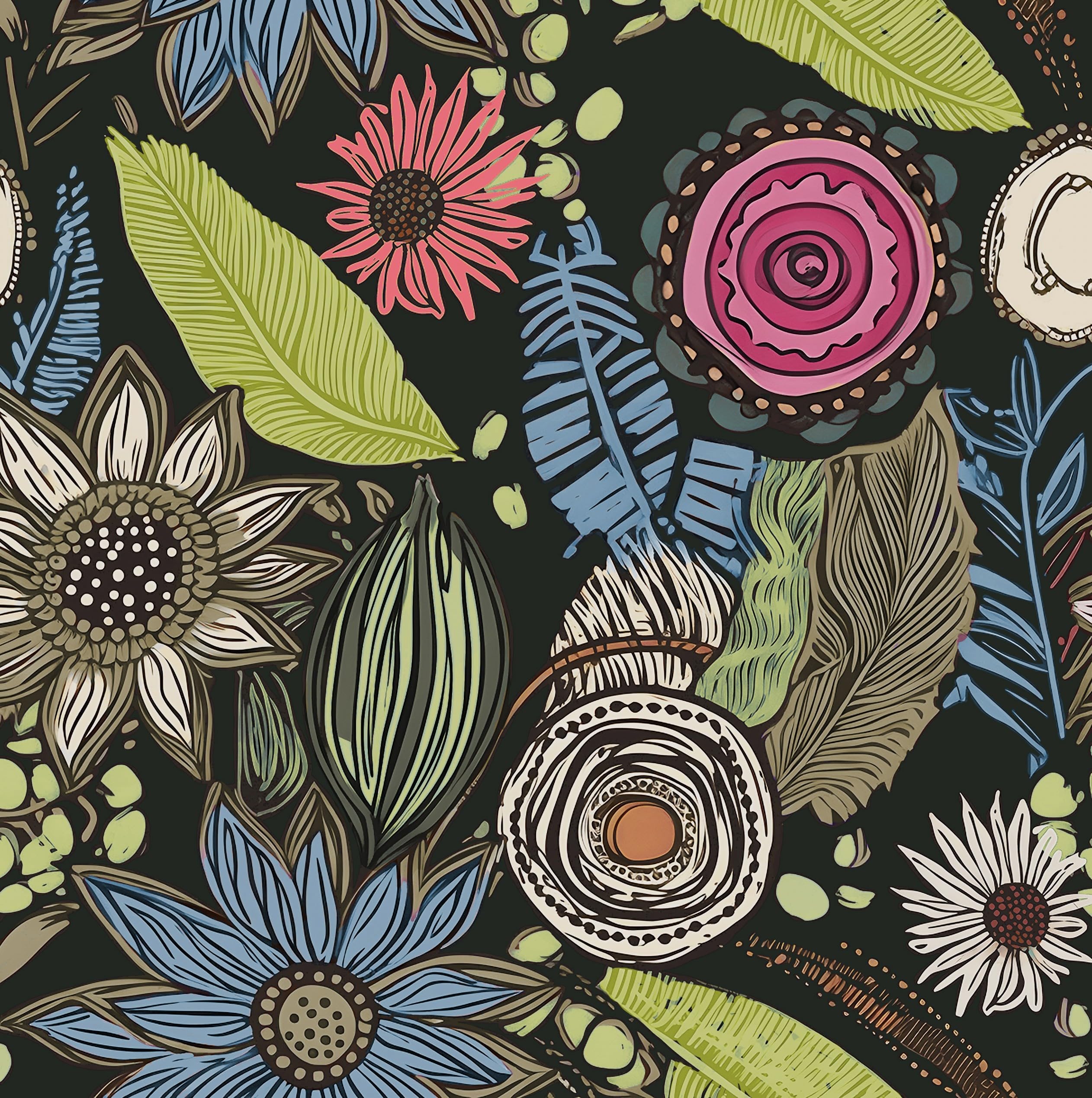 Photo 1 of Laatse Boho Wallpaper Peel and Stick 17.5"x393", Dark Green/Pink Vinyl