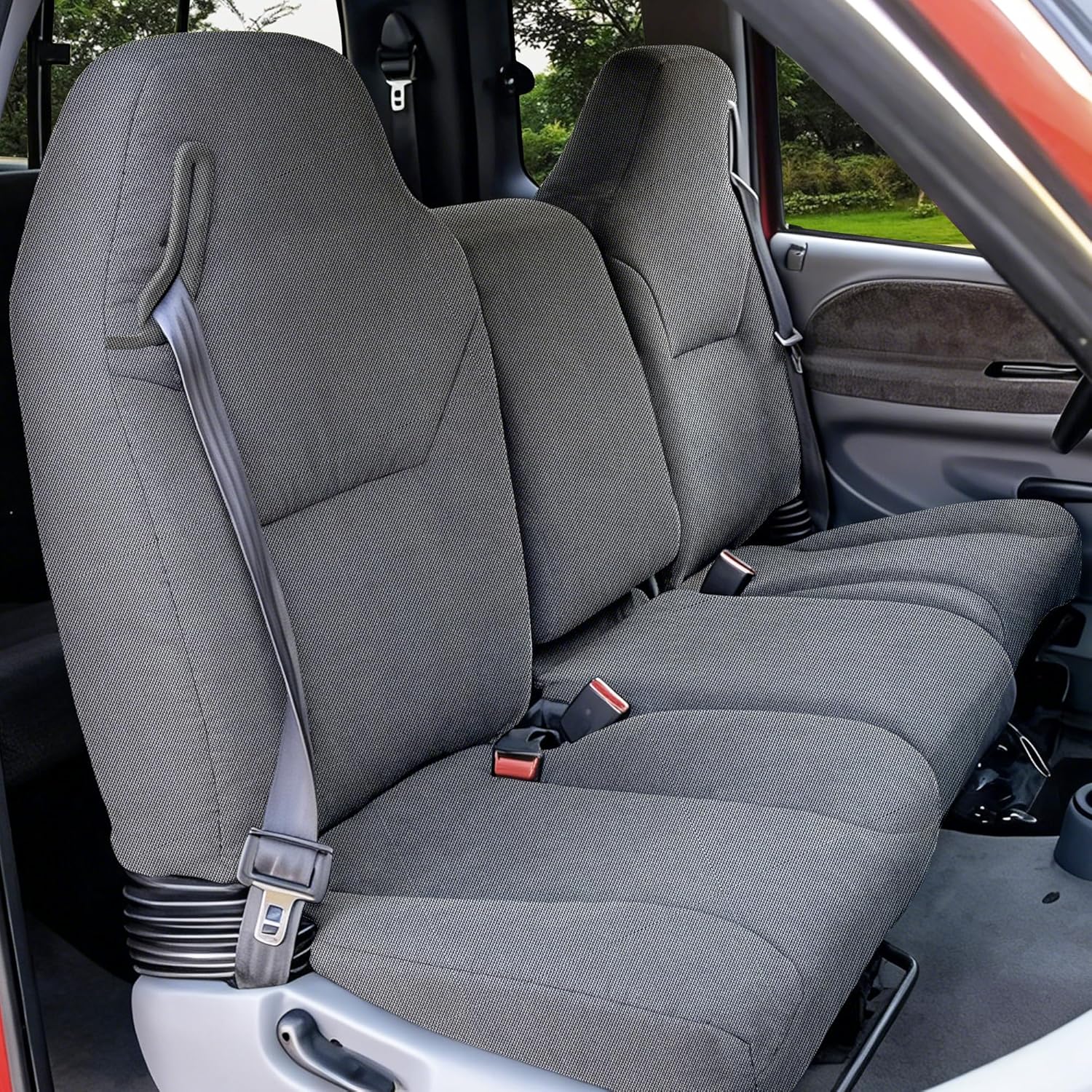 Front Truck Seat Cover for Dodge Ram Quad Cab 1500 2500 3500 1998 1999 2000 2001 2002, 40/20/40 Split Bench Seat Protector with Integrated Seatbelt Cutouts, 600D Oxford Fabric-Gray