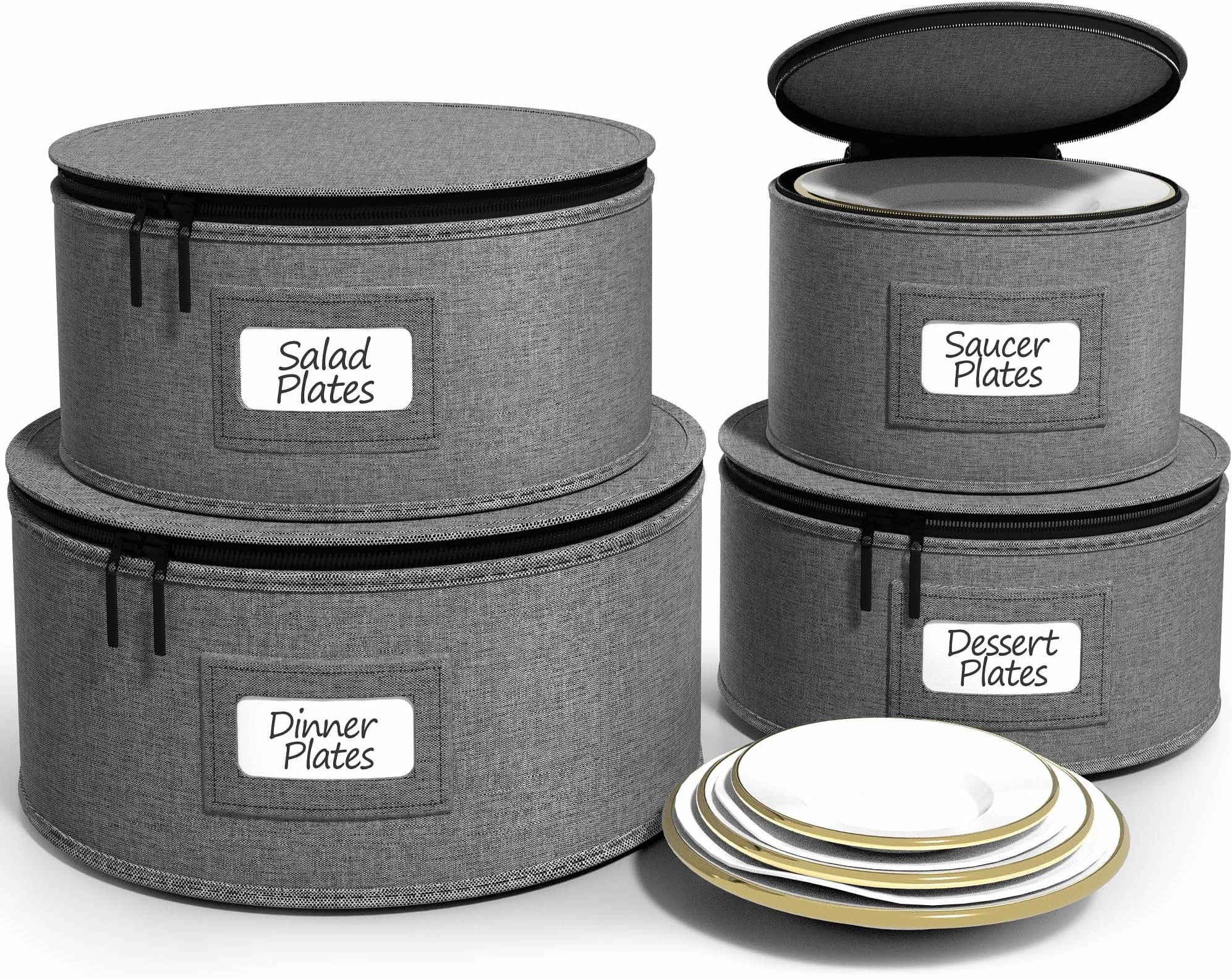 Sorbus China Storage Containers - Hard Shell Dish Storage Containers for Organizing, Moving Supplies, Party - 4 Stackable Plate Carrier Set for Dinnerware, Plate Organizer with Felt Plate Protector