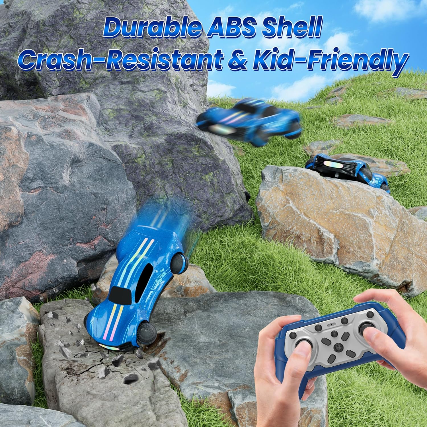 Remote Control Car for Kids, RC Stunt Car with Drift Wheels, 360° Spins & Flips, 2.4GHz Rechargeable Toy Car with LED Lights, Indoor Outdoor Gift for Boys Girls Ages 6-12