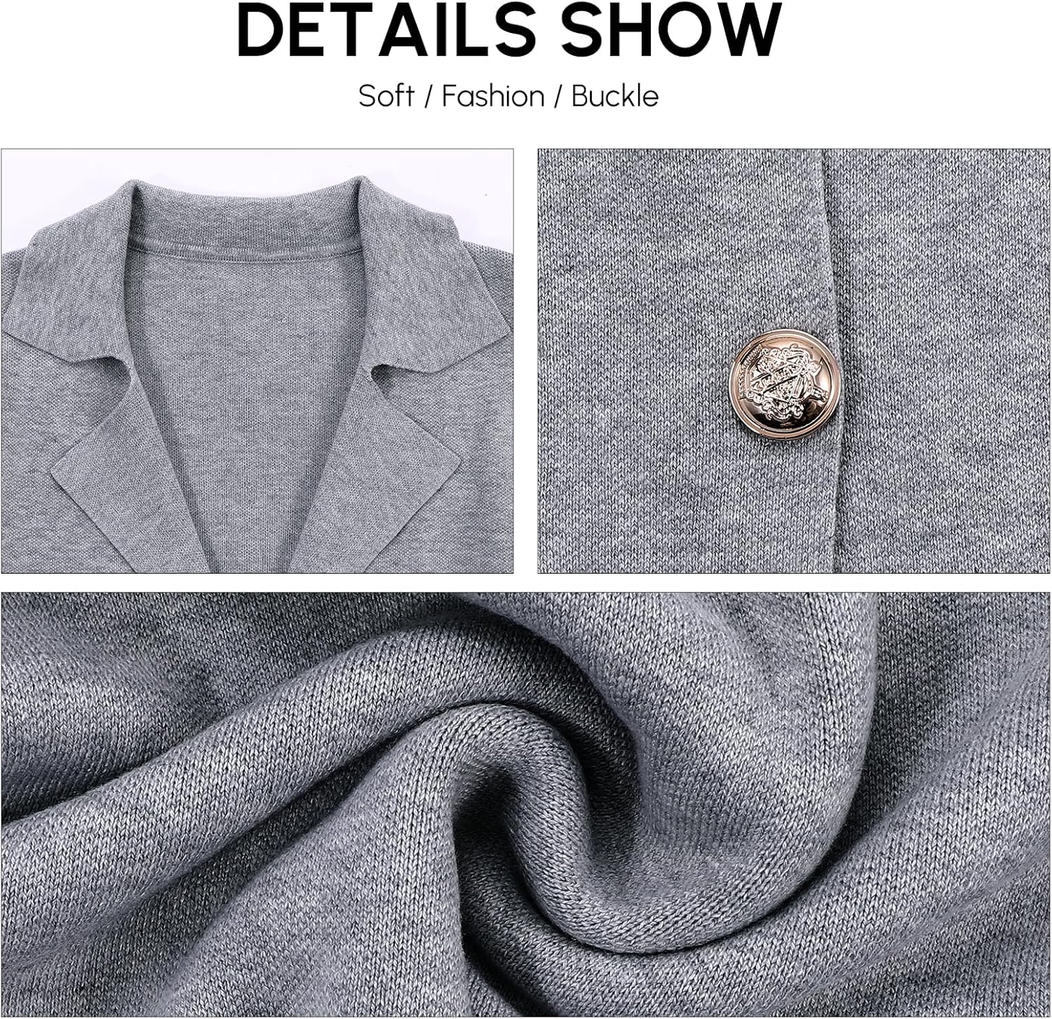 HOUZONIY Sweater Blazers for Women Business Casual Long Sleeve Open Front Lapel Suit Jackets Work Soft Blazer with Pockets - Image 6