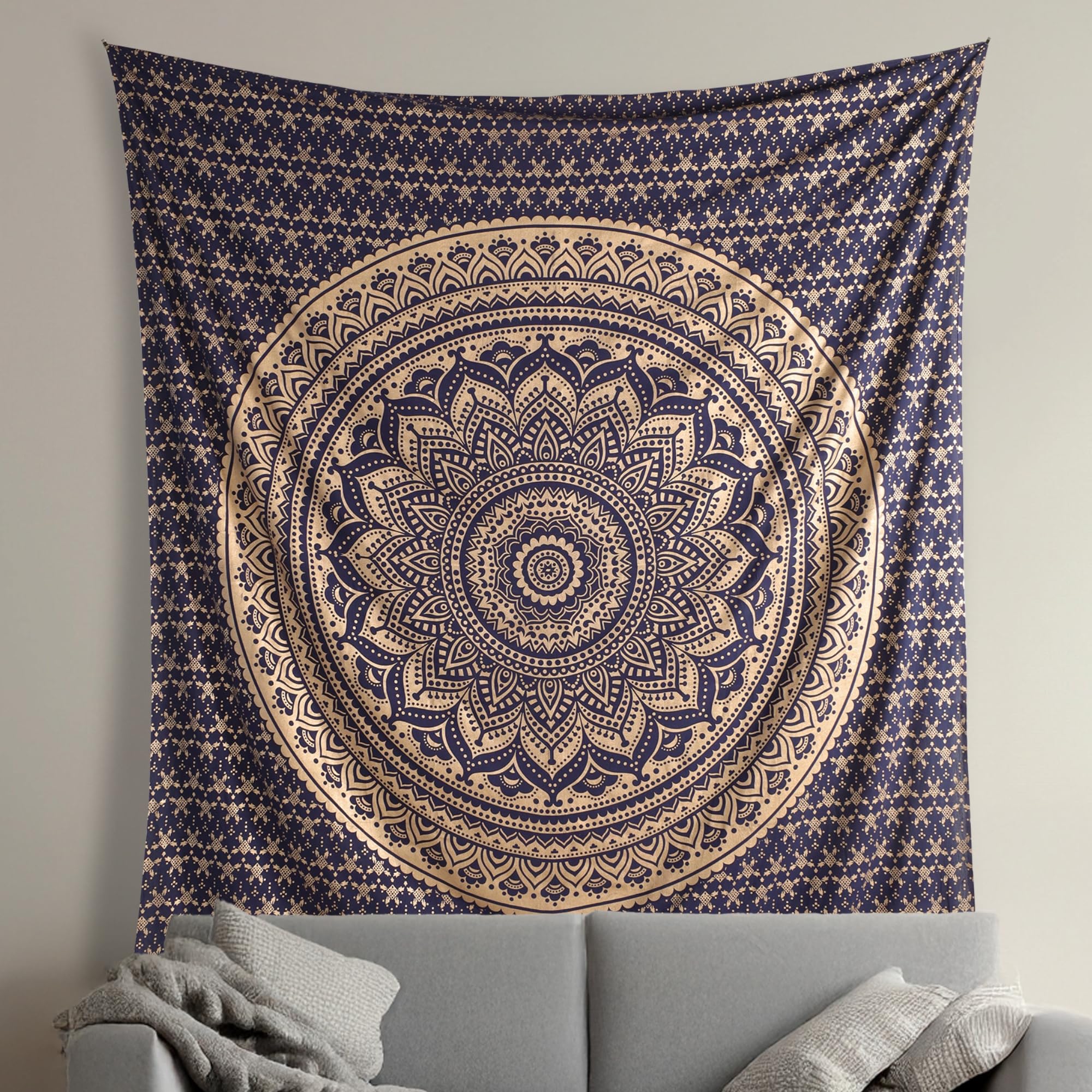 THE ART BOX Black Gold Ombre Tapestry Wall Hanging Mandala – Bohemian Room Decor – Cotton Throw Tapestry – Boho Bedding Queen Bedspread 85x90 Inches