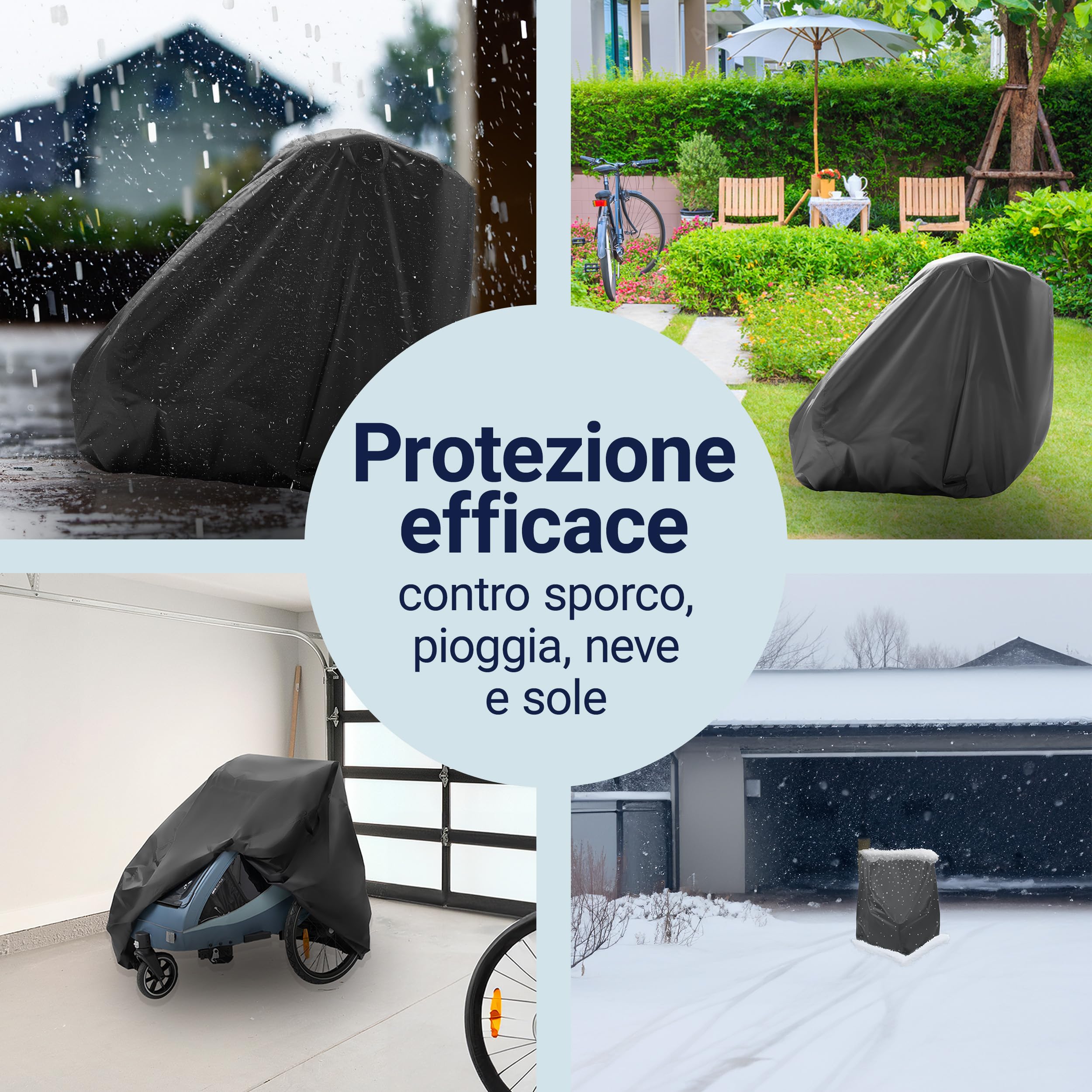Zamboo Copertura Rimorchio Bici Bambini, Universale (Compatibile con Thule, Croozer, Tiggo e altri) - Telo Antipioggia Con Tasca, Apertura per Lucchetto e Pieghevole - Nero