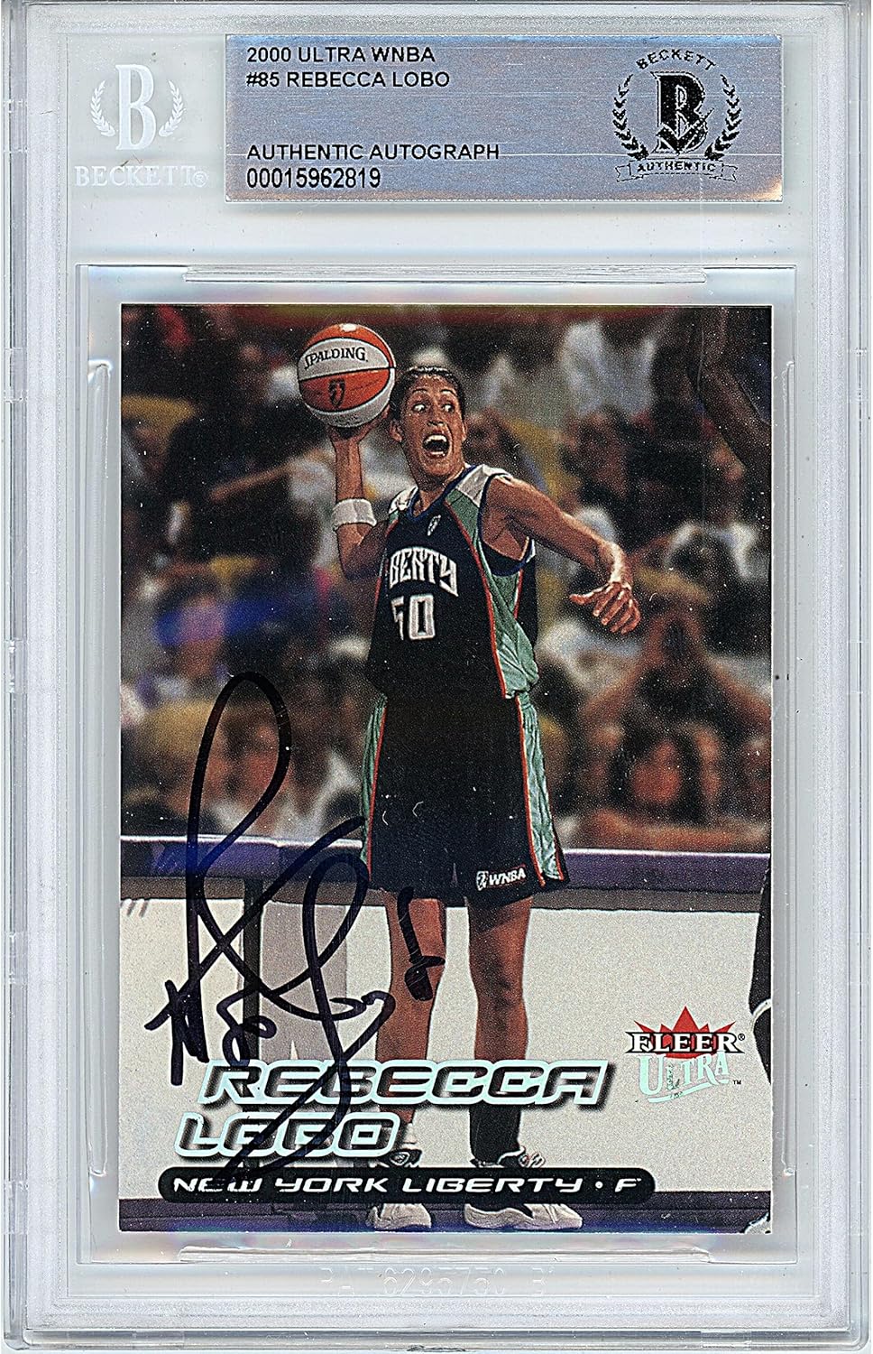Rebecca Lobo Autographed 2000 Fleer Ultra WNBA #85 Basketball Trading Card Slab Beckett BAS Authentic Slabbed COA Played For New York Liberty Team USA Olympics