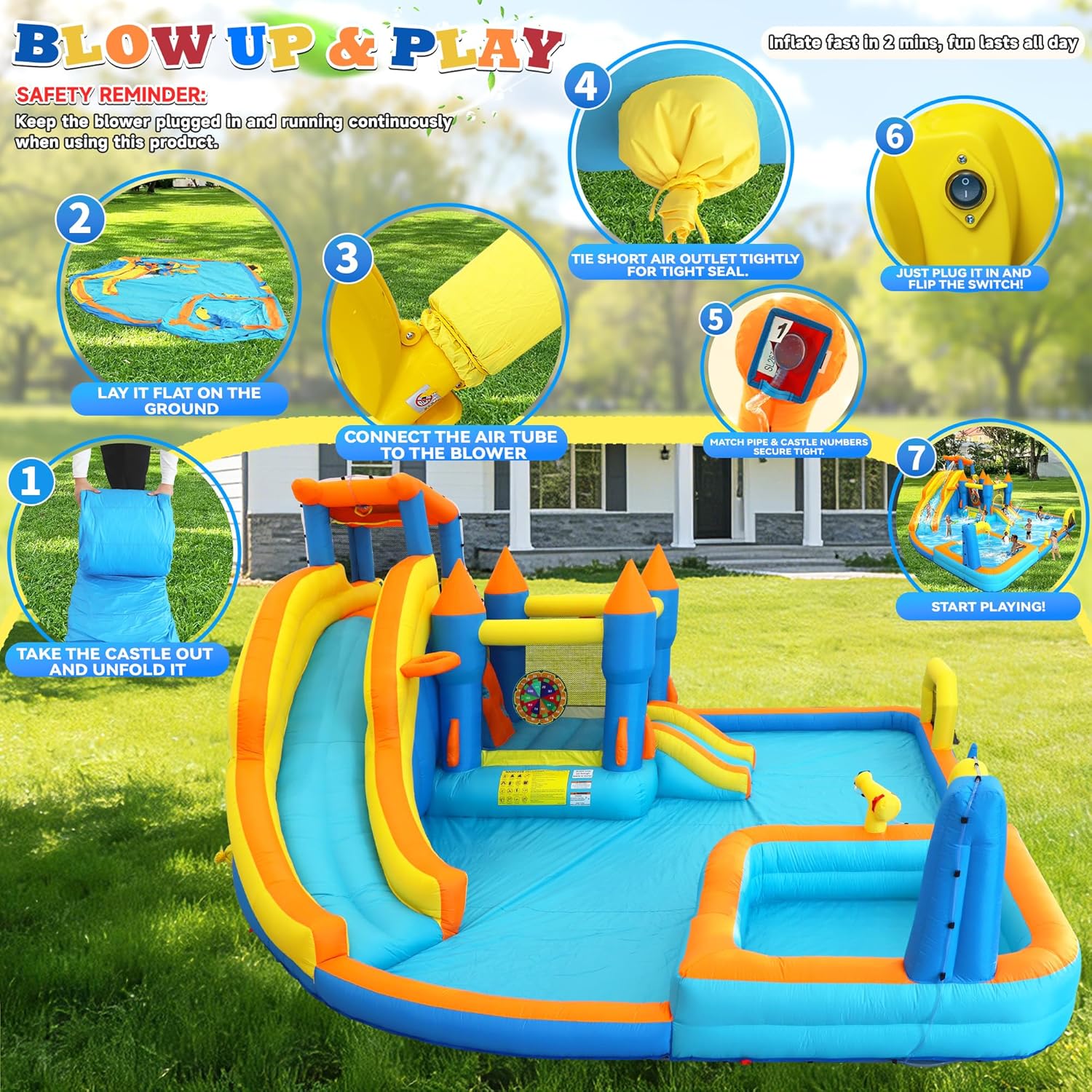 Inflatable Water Slide Park, 12-in-1 Water Bounce House with Big Splash Pool & Deep Pool, Basketball, Ring Toss, Target Game - 19X17.7FT Blow Up Water Slide for Big Kids 3-12 Outdoor Backyard