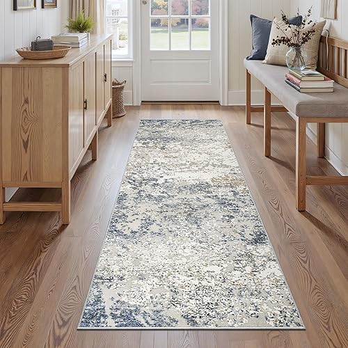 Miniatura 3 de Art&amp;Tuft TPR18-Blue Alfombra de pasillo, reverso con antideslizante, abstracta, plegable, resistente a las manchas, lavable a máquina, para cocina,